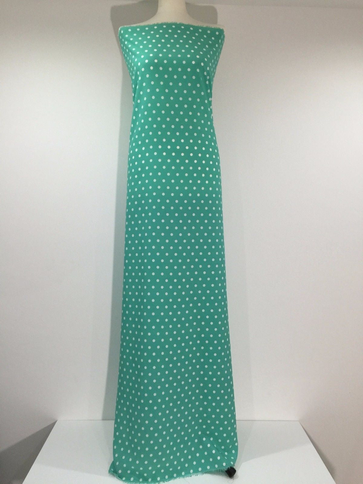 Aqua green polka dot peachskin crepe dress fabric 58" M252 Mtex - Midland Textiles & Fabric