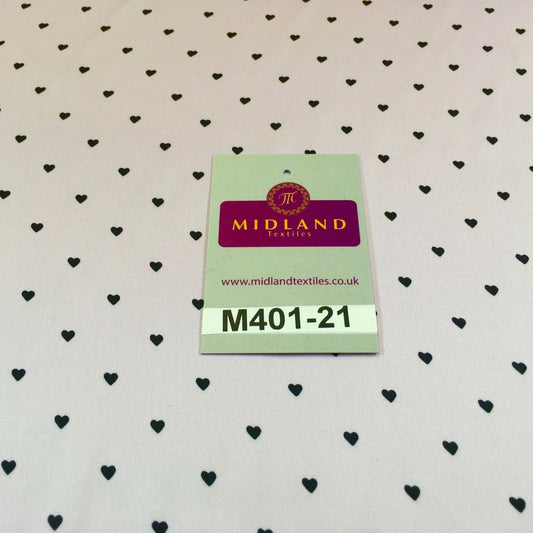 Lilac Silky Smooth Black Heart Printed Satin Dress fabric 58" M401-21 Mtex - Midland Textiles & Fabric