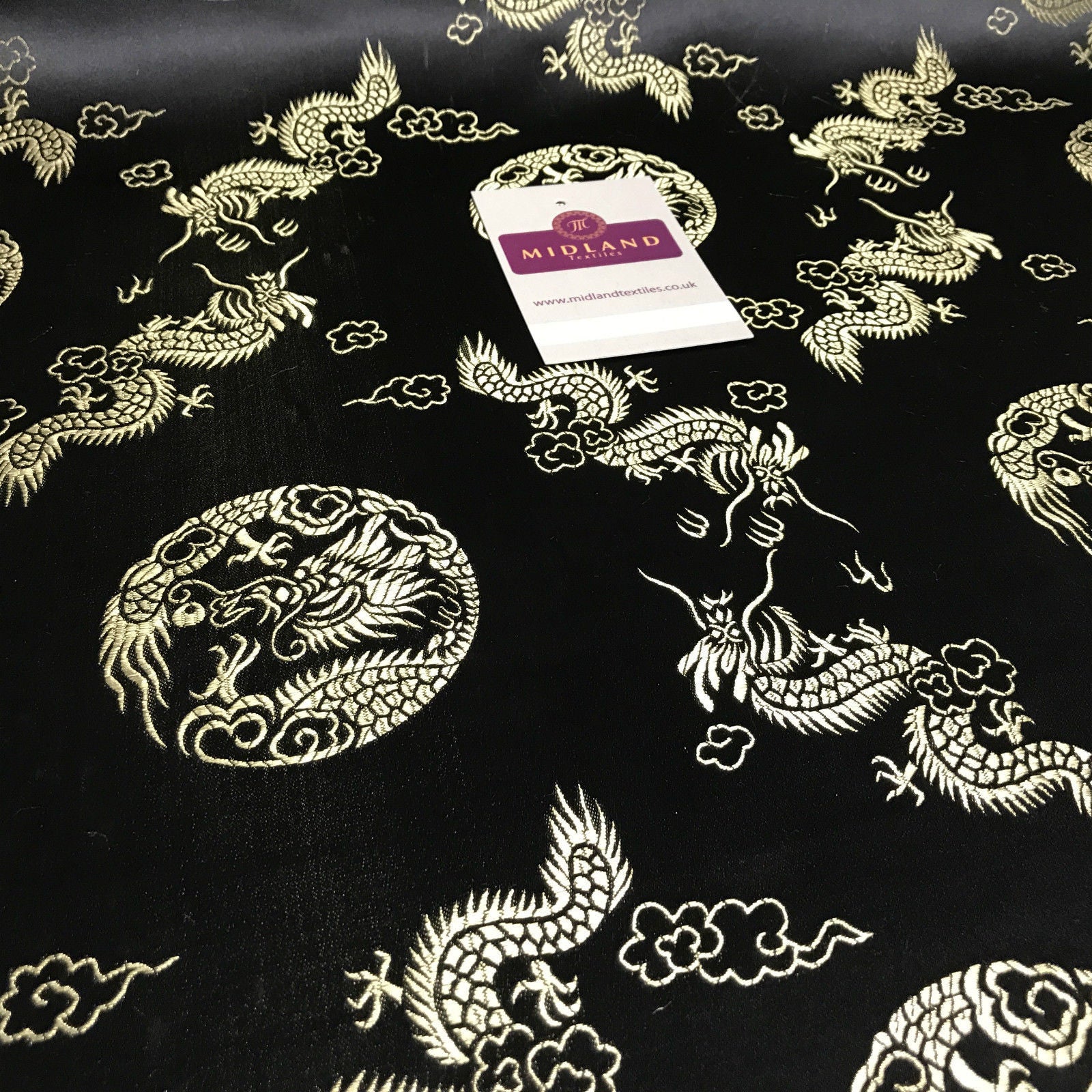 Traditional Oriental Gold Dragon Silk Satin Brocade 45' Wide M60 Mtex - Midland Textiles & Fabric