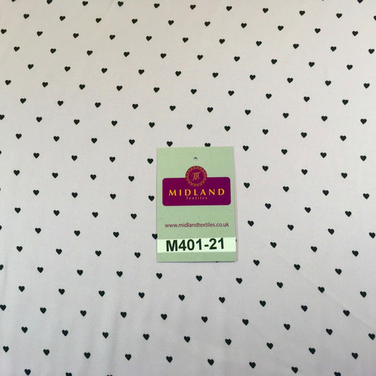 Lilac Silky Smooth Black Heart Printed Satin Dress fabric 58" M401-21 Mtex - Midland Textiles & Fabric