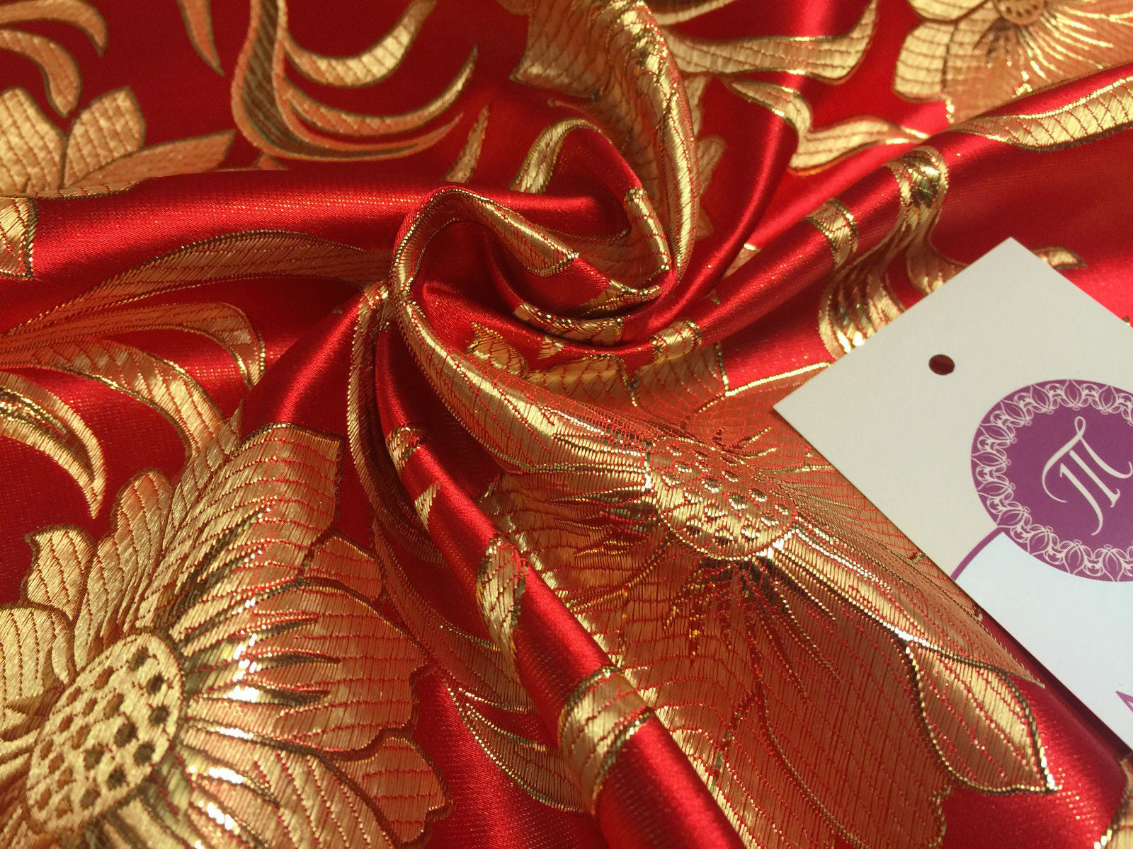Red and gold floral Metallic jacquard brocade Fabric 58" Wide M380 Mtex - Midland Textiles & Fabric