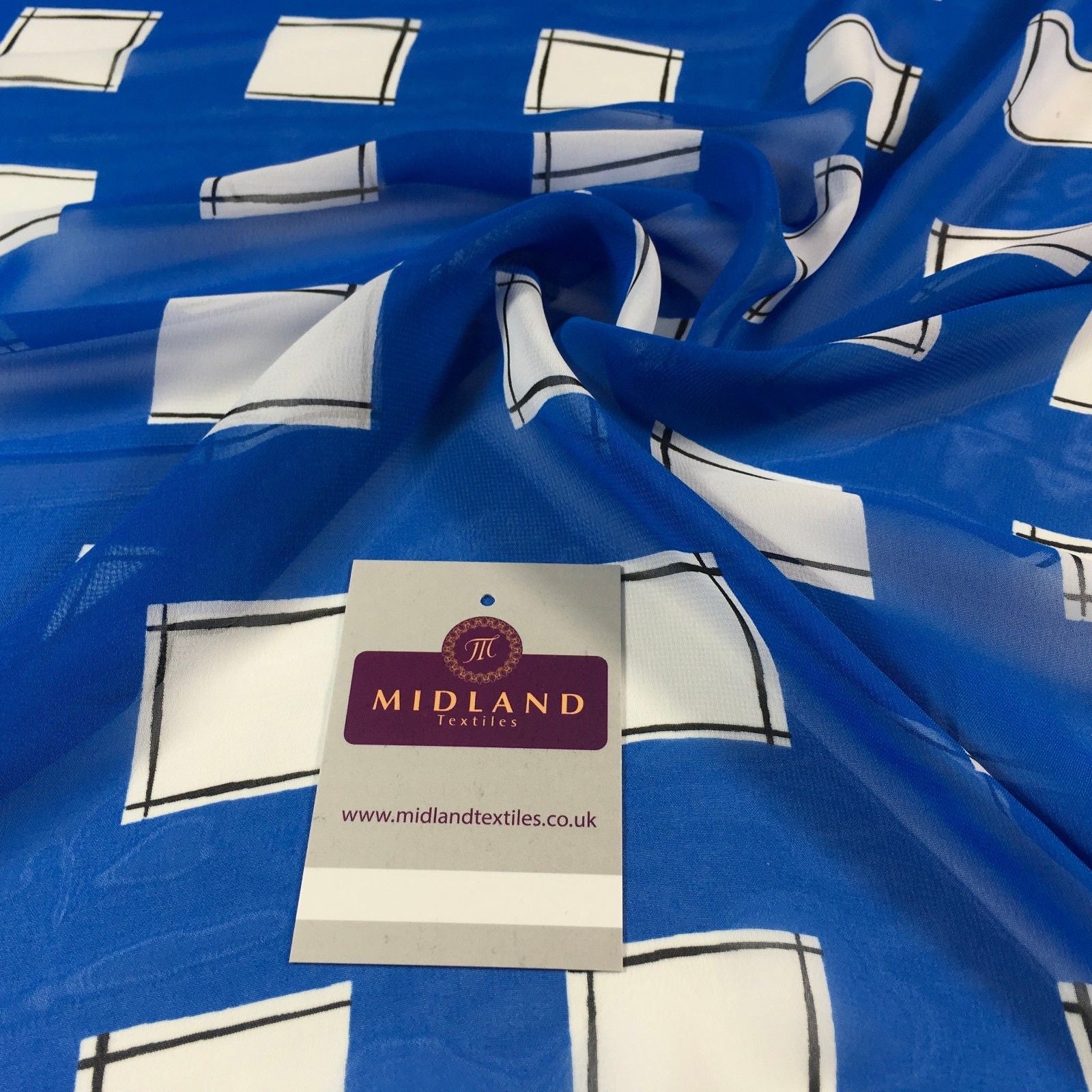 Cobalt blue and white check light chiffon Dress fabric 58" M401-18 Mtex - Midland Textiles & Fabric