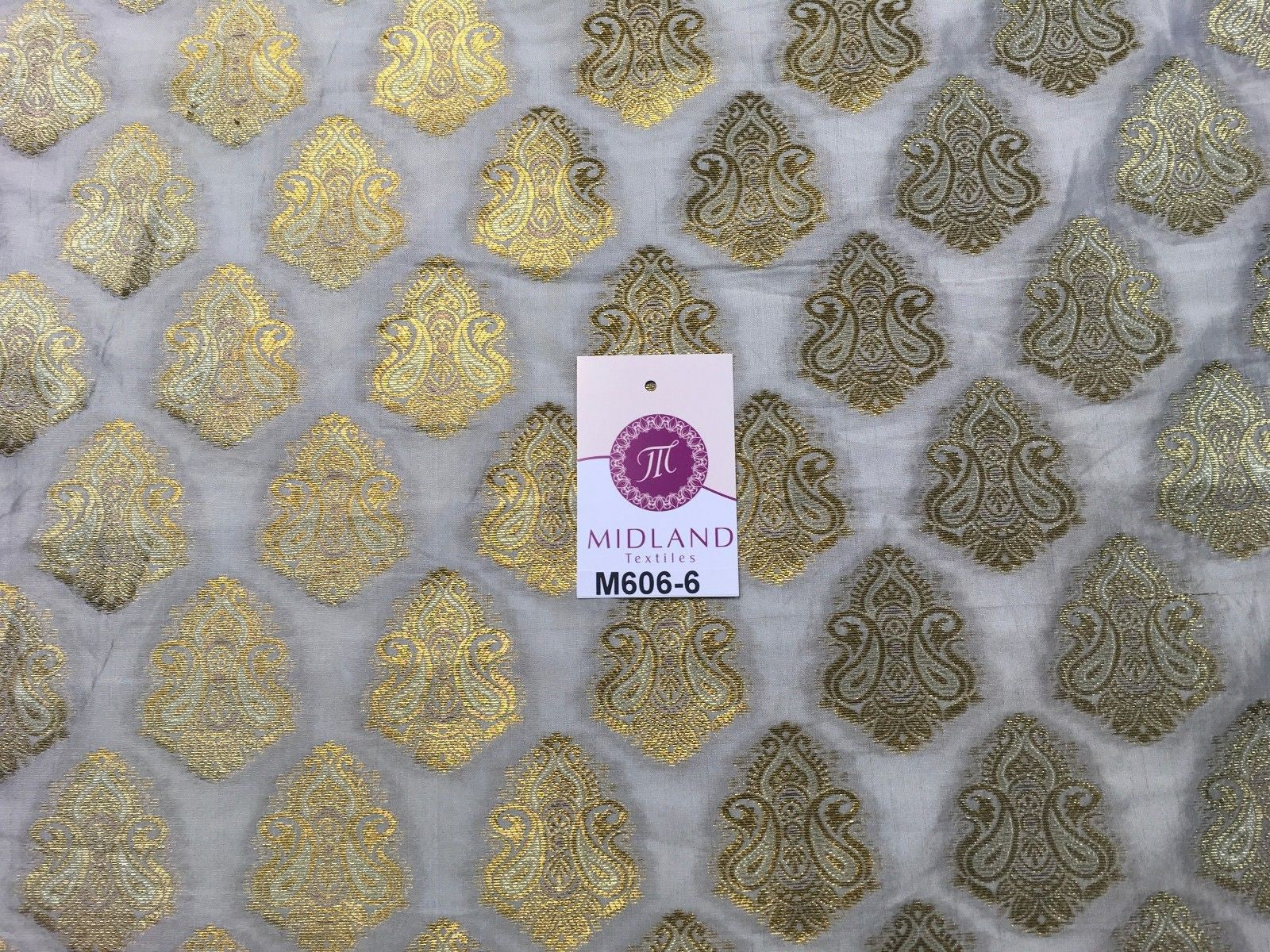 Indian Paisley Ornamental Metallic faux silk banarsi Brocade 44' Wide M606 - Midland Textiles & Fabric