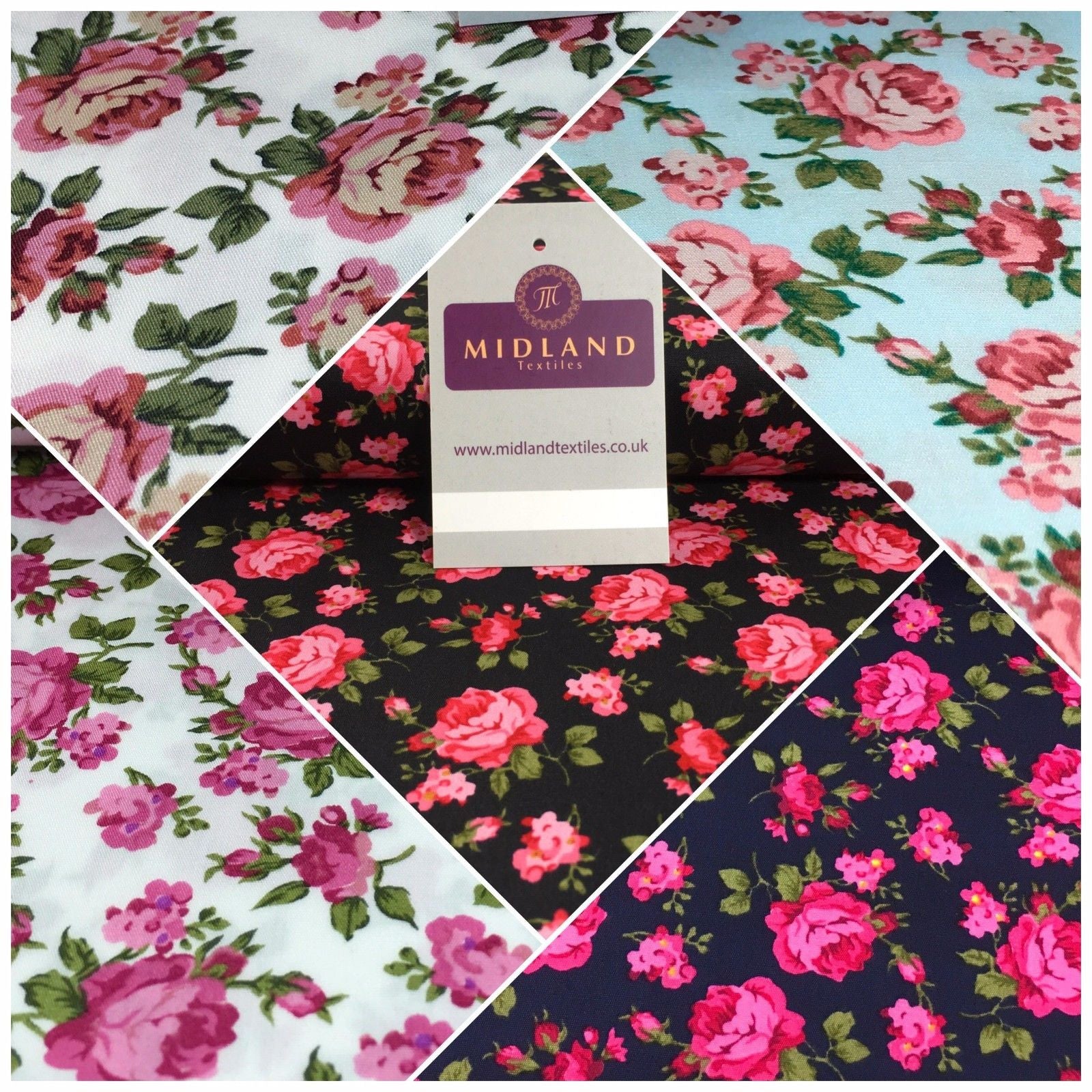 Floral Vintage Shabby Chic 100% Cotton Poplin printed fabric 44" M732 - Midland Textiles & Fabric
