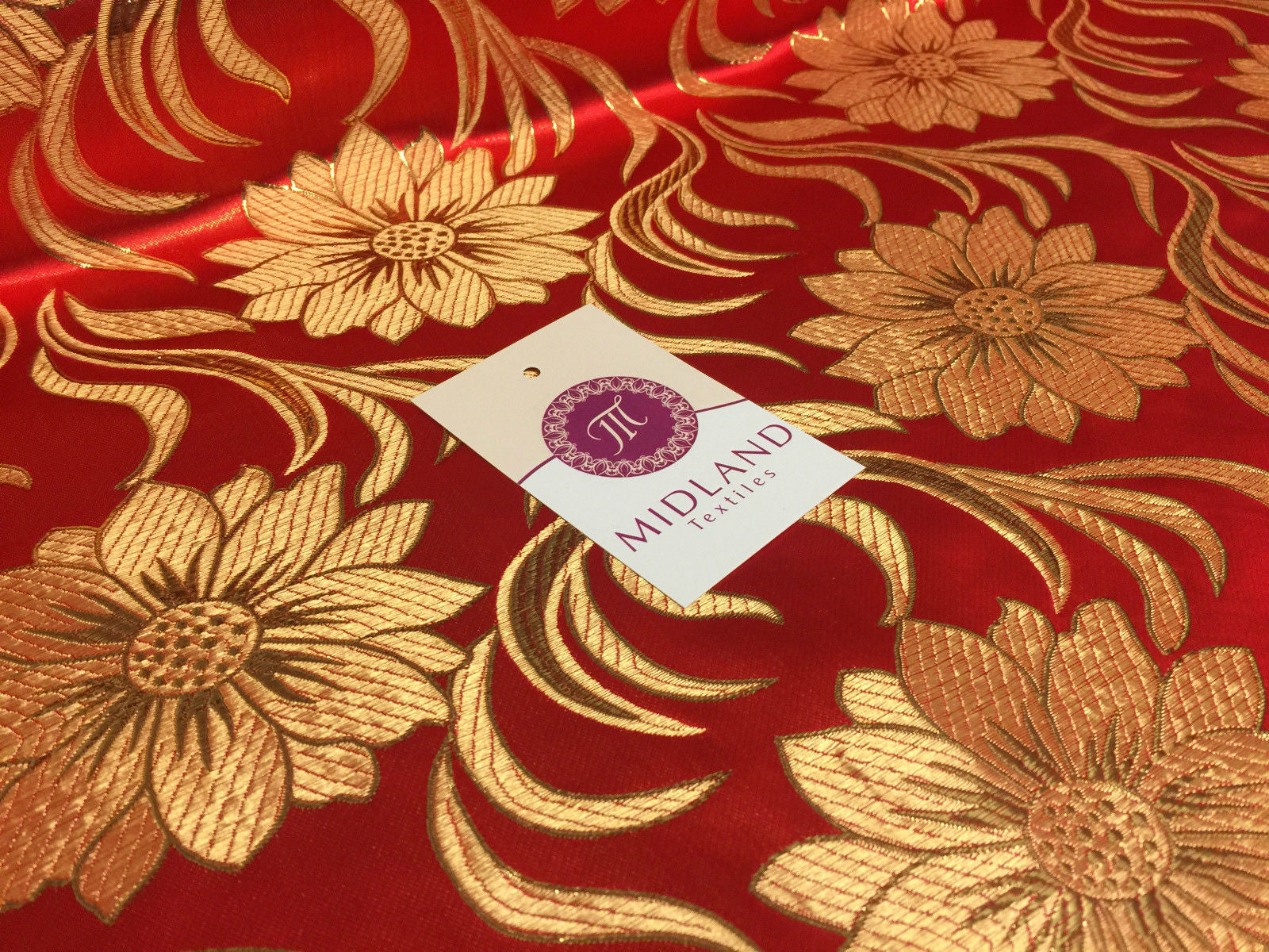 Red and gold floral Metallic jacquard brocade Fabric 58' Wide M380 Mtex - Midland Textiles & Fabric