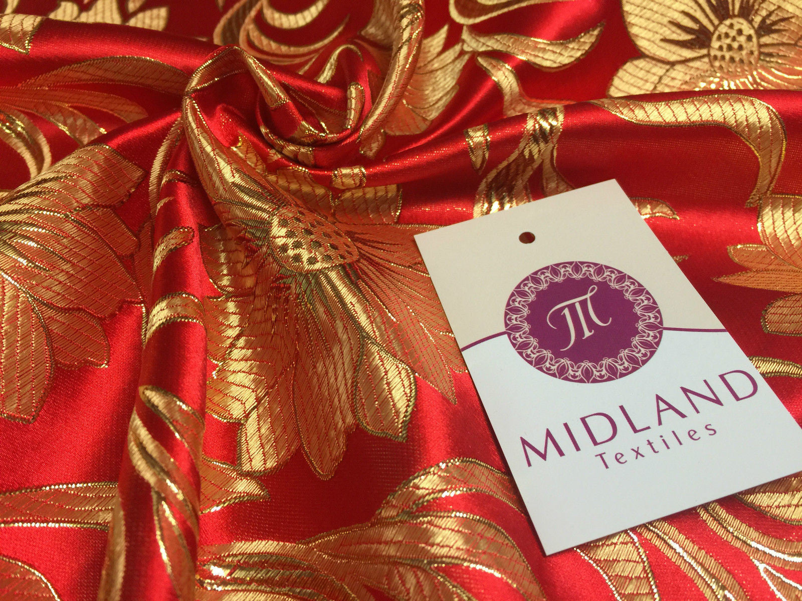 Red and gold floral Metallic jacquard brocade Fabric 58' Wide M380 Mtex - Midland Textiles & Fabric