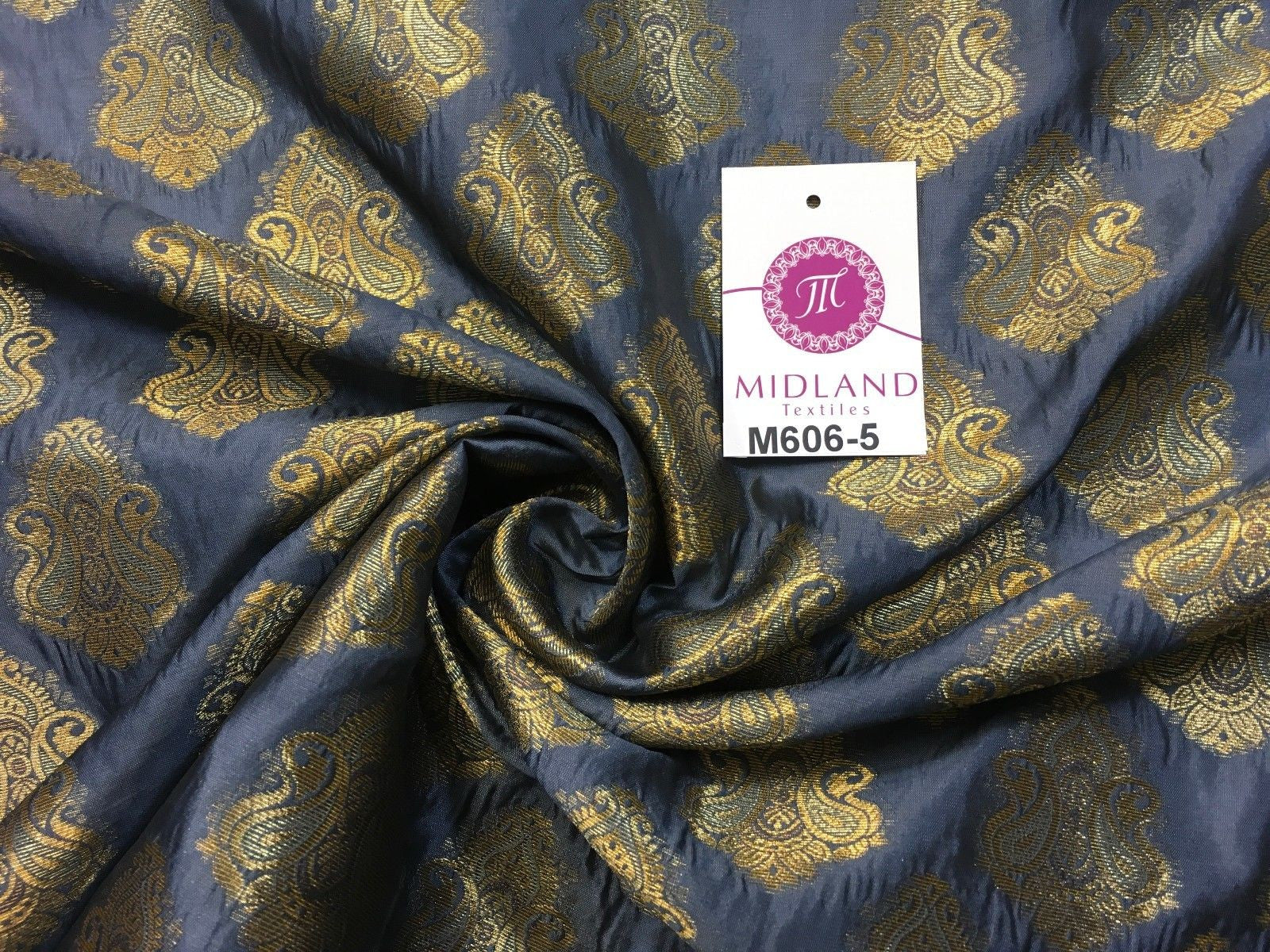 Indian Paisley Ornamental Metallic faux silk banarsi Brocade 44' Wide M606 - Midland Textiles & Fabric