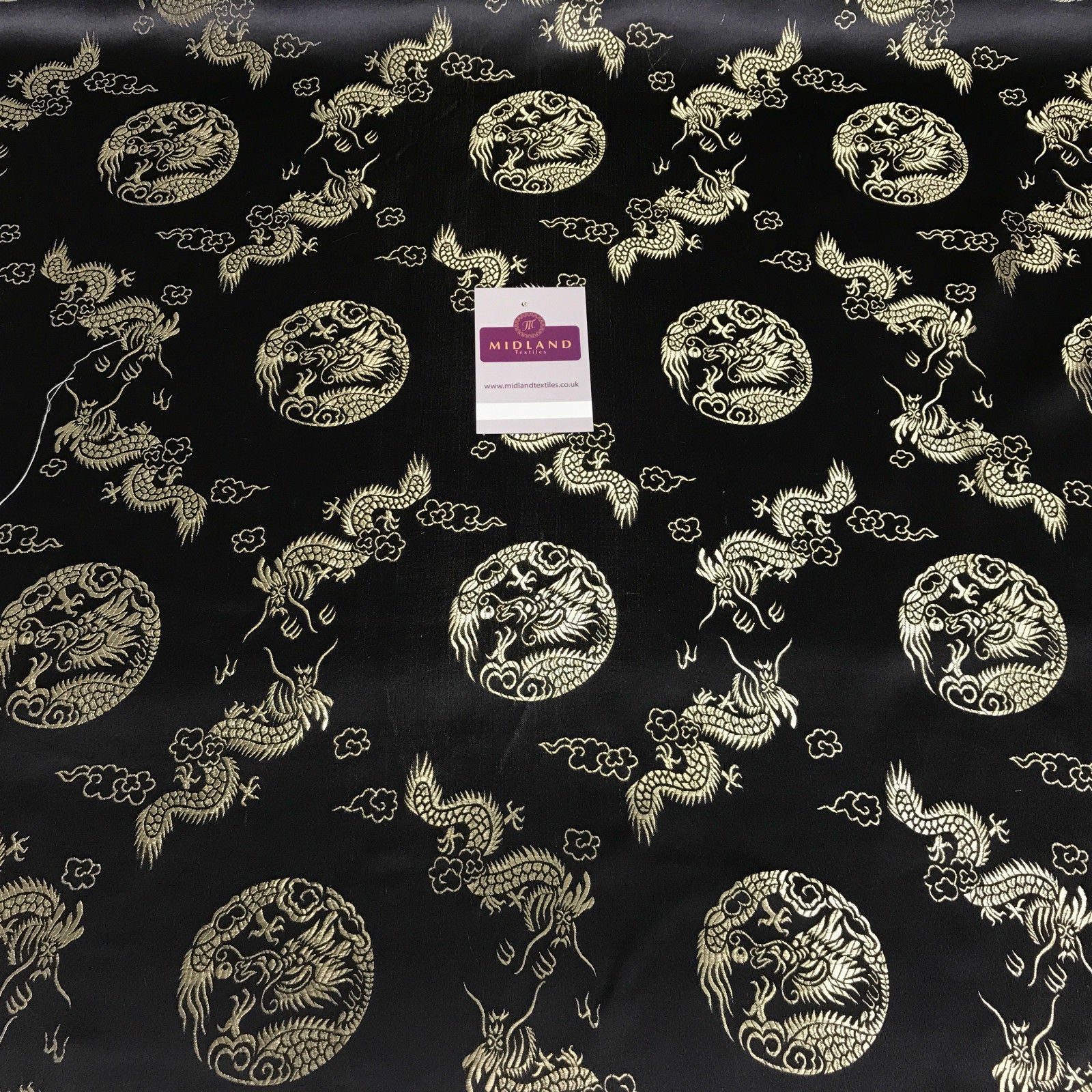 Traditional Oriental Gold Dragon Silk Satin Brocade 45' Wide M60 Mtex - Midland Textiles & Fabric