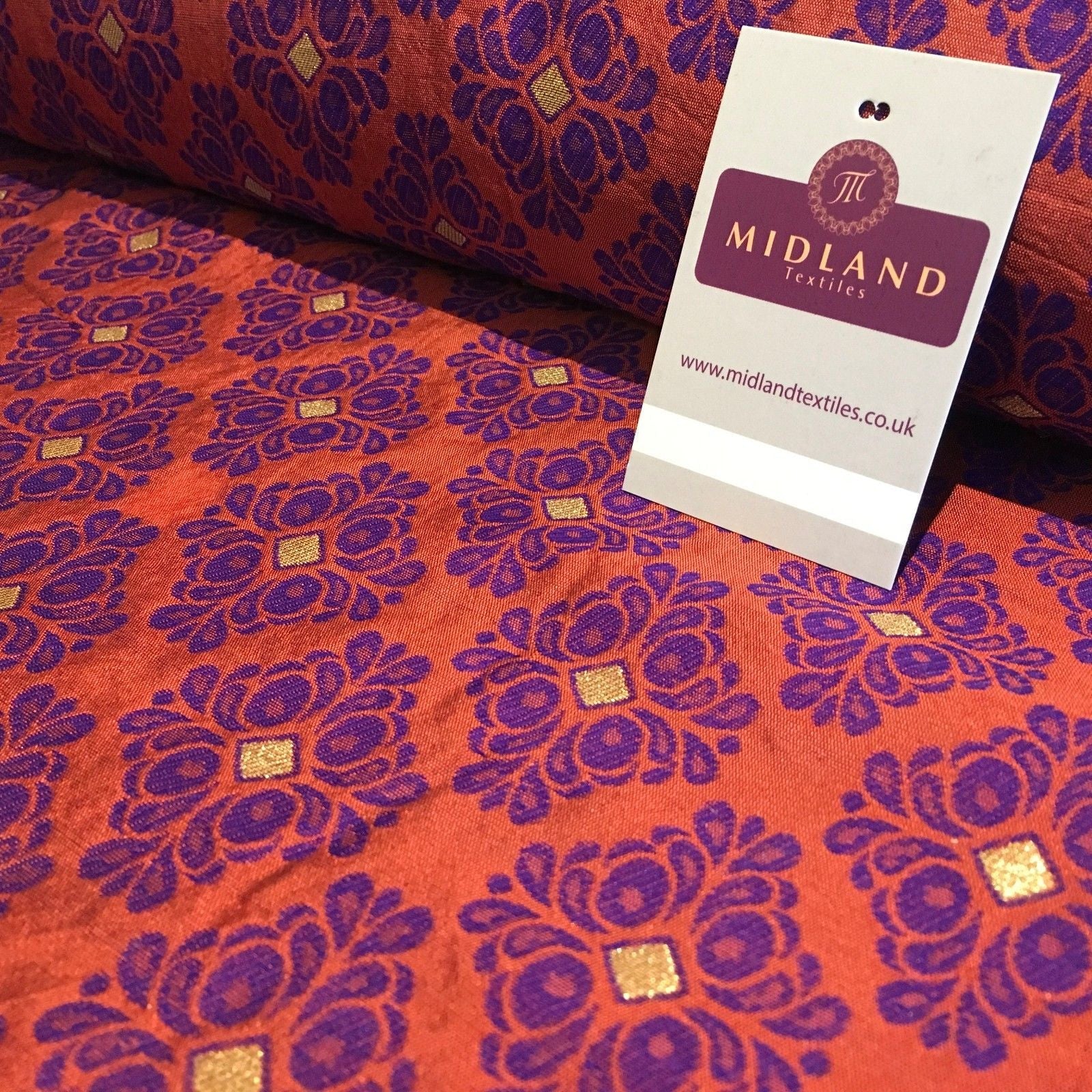 Indian Floral Gold geometric Jacquard brocade waistcoat fabric 45'  M724 Mtex - Midland Textiles & Fabric