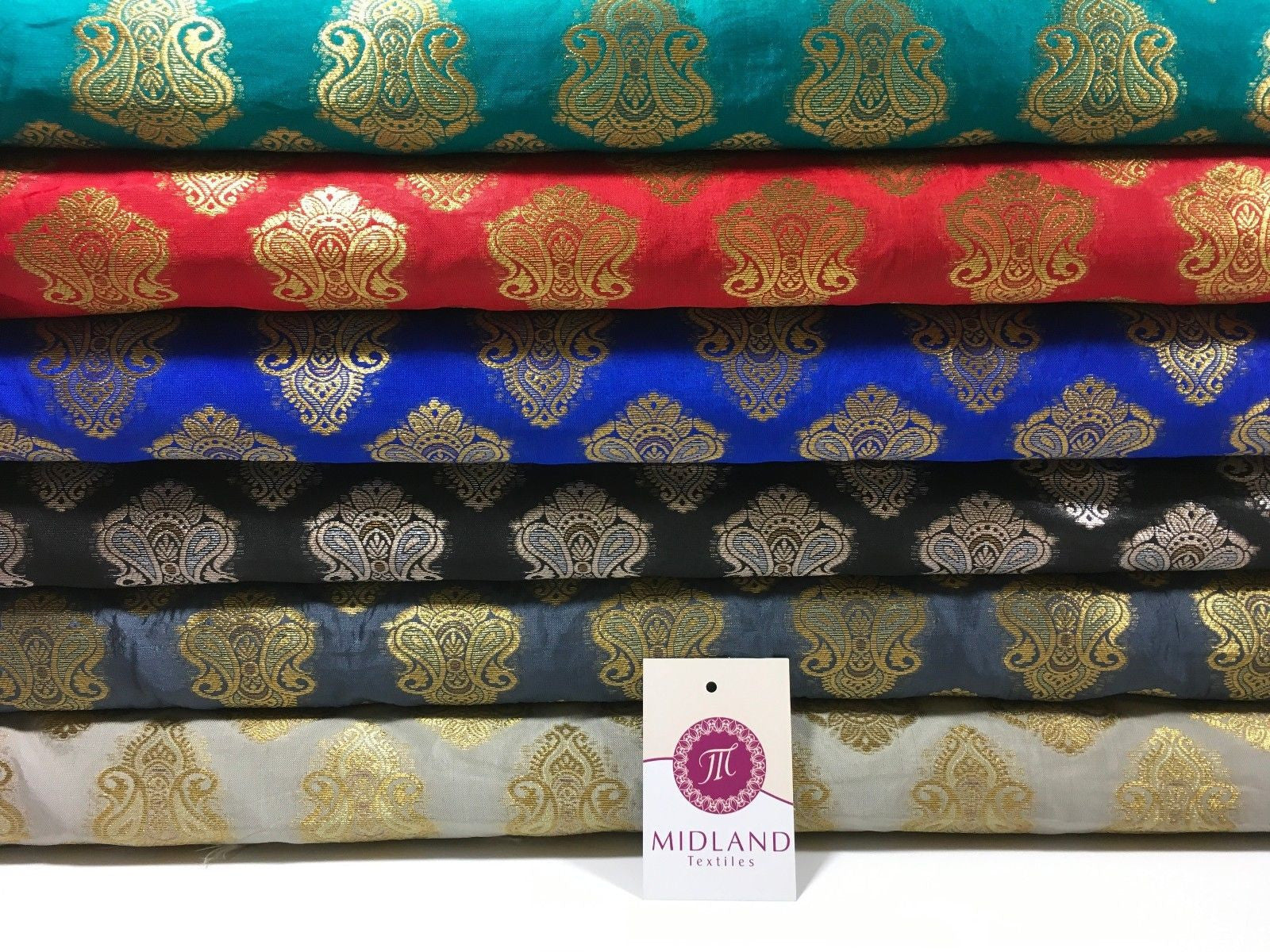 Indian Paisley Ornamental Metallic faux silk banarsi Brocade 44' Wide M606 - Midland Textiles & Fabric