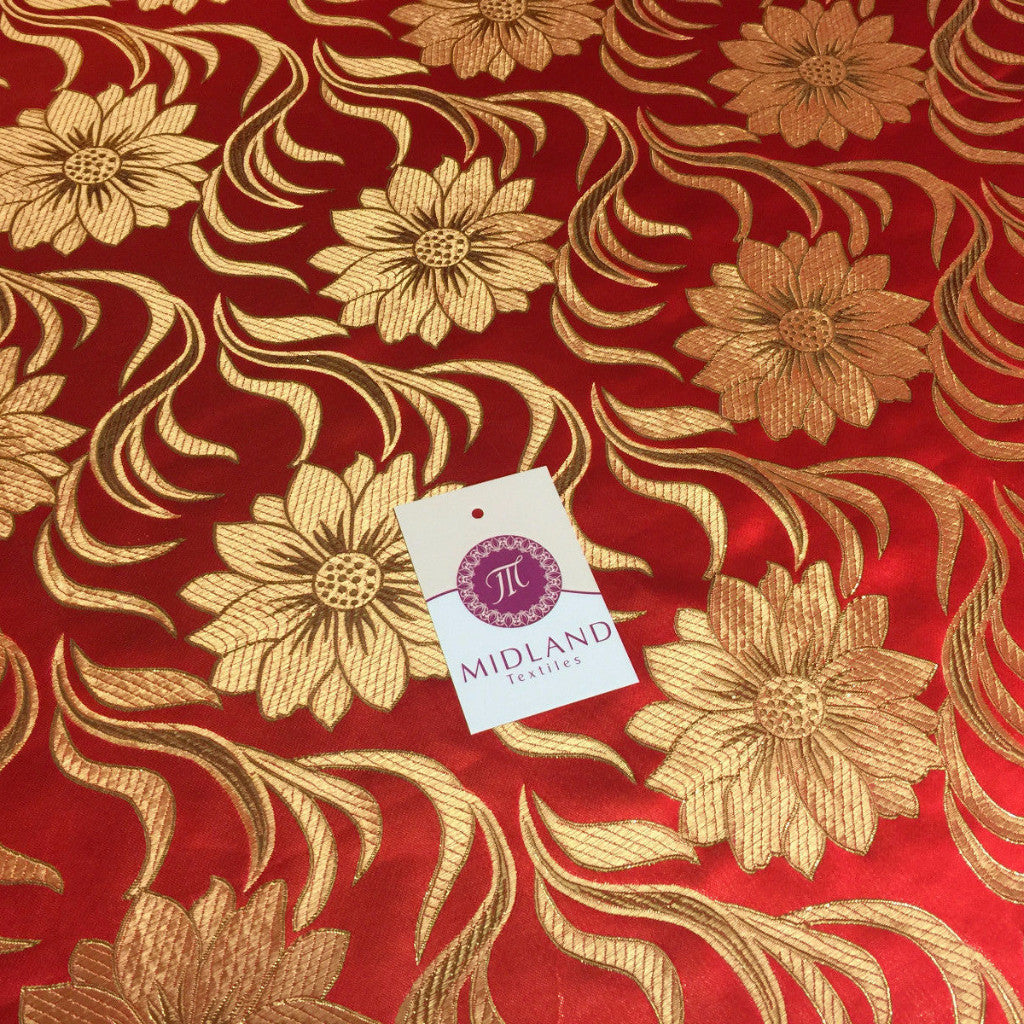Red and gold floral Metallic jacquard brocade Fabric 58' Wide M380 Mtex - Midland Textiles & Fabric