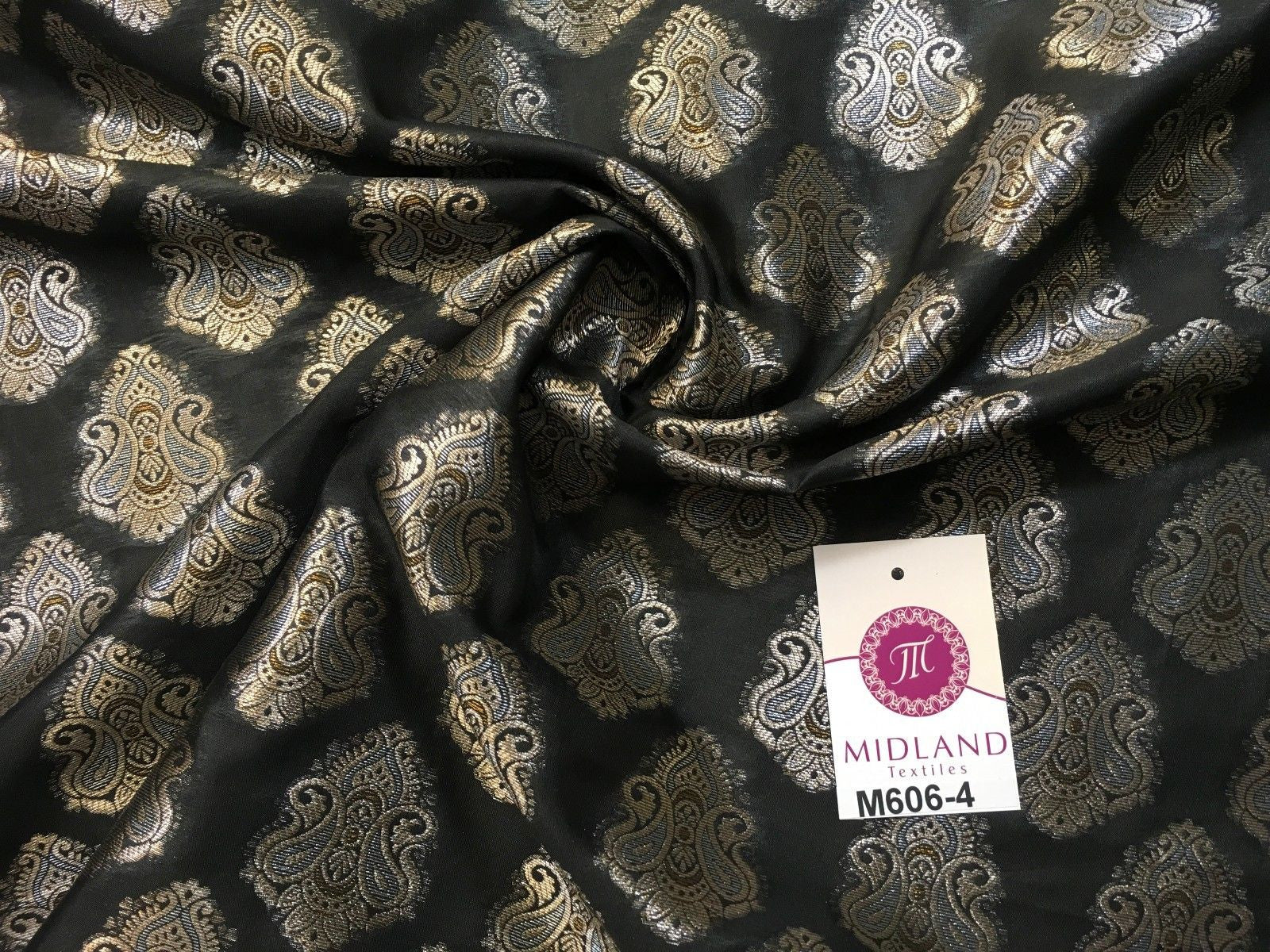 Indian Paisley Ornamental Metallic faux silk banarsi Brocade 44" Wide M606 - Midland Textiles & Fabric