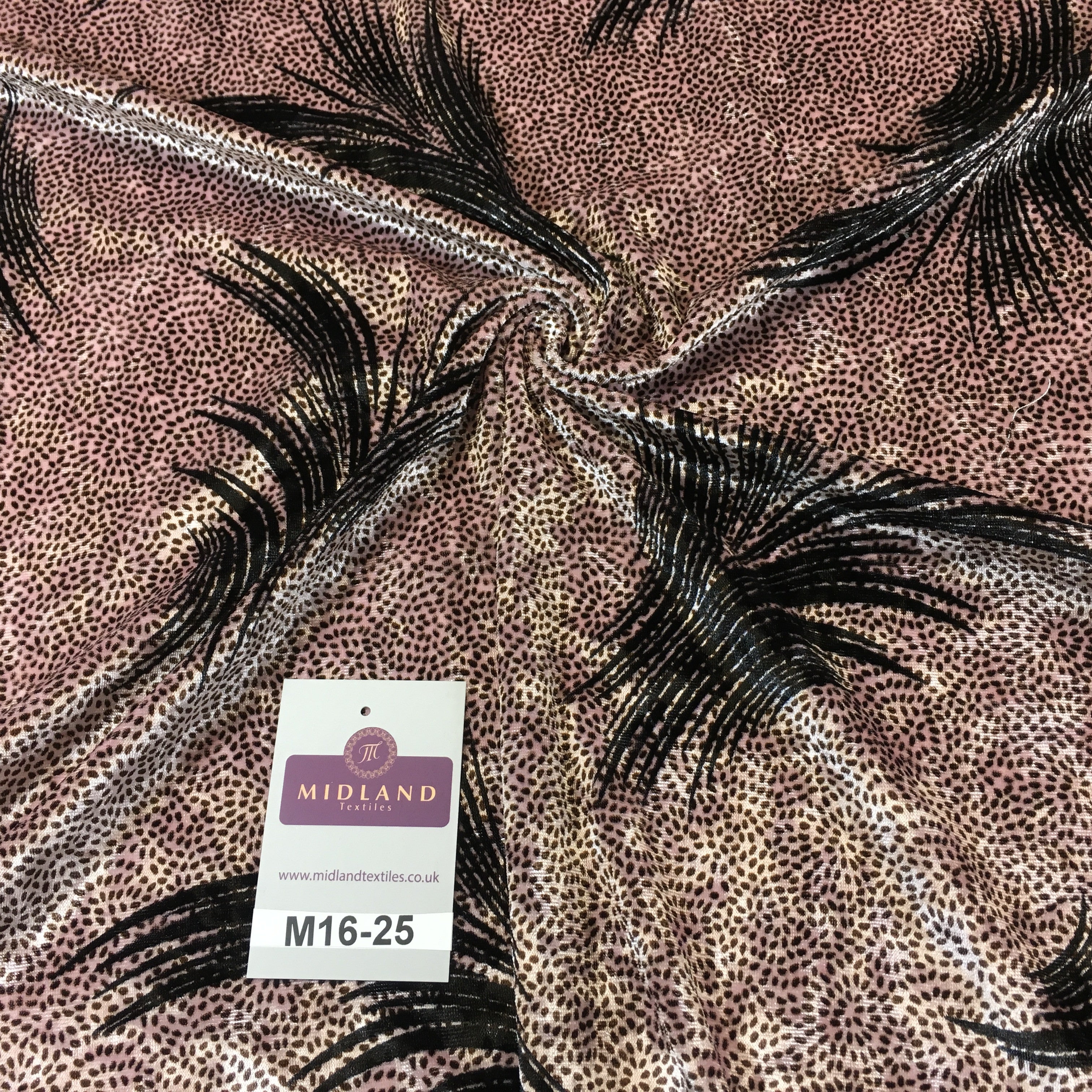 Rose Pink feathery Plant Velvet one way stretch dress fabric 58' wide M16-25 - Midland Textiles & Fabric