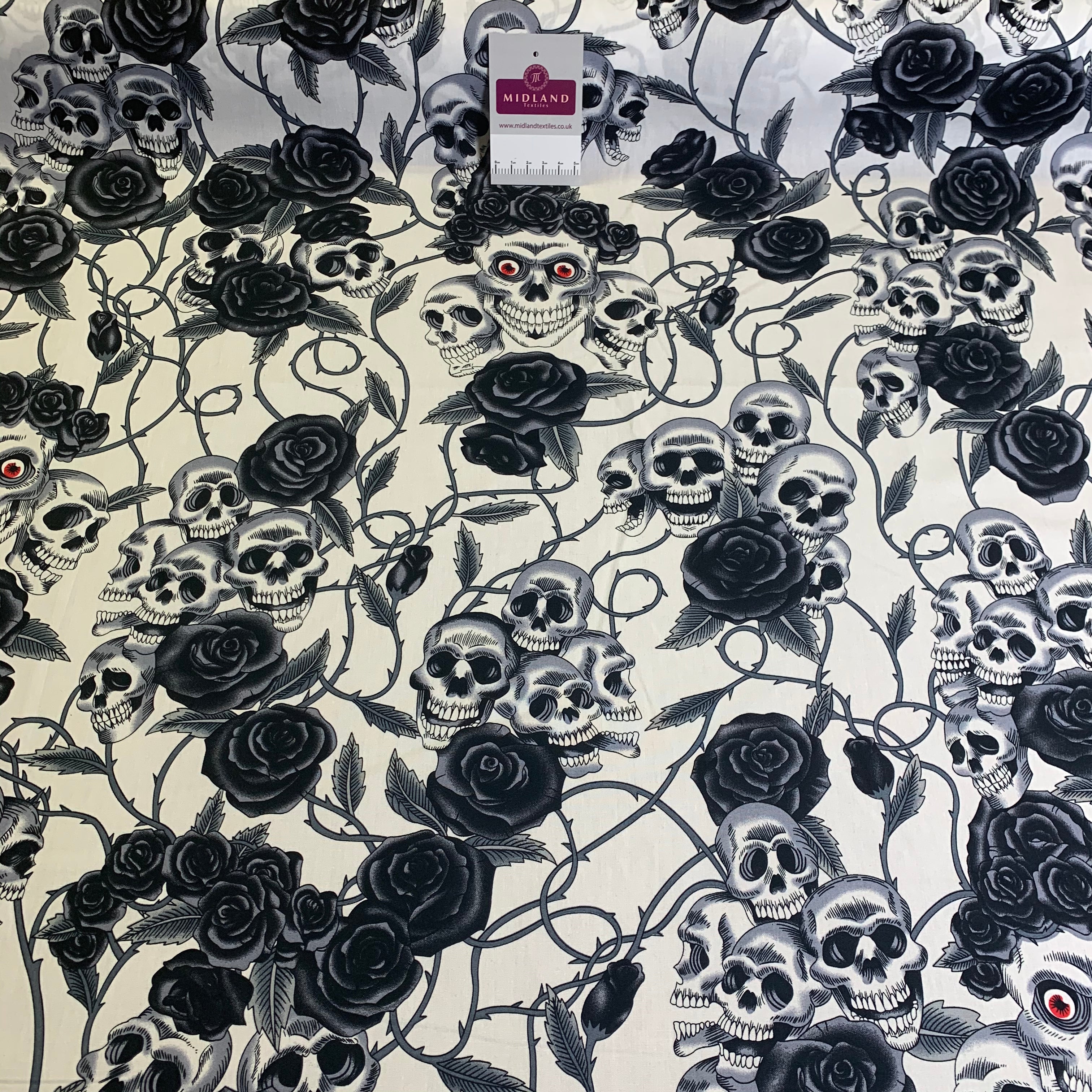 Halloween Skull and roses printed 100% cotton poplin craft mask Fabric MD1399 Mtex