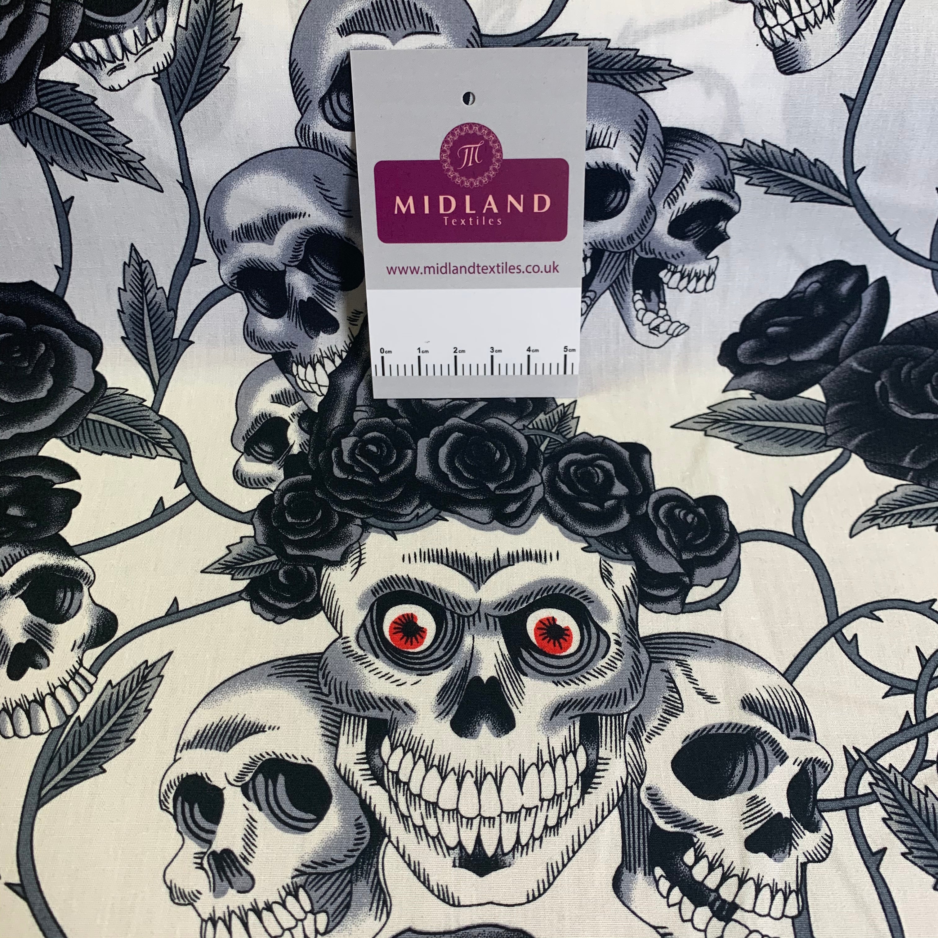 Halloween Skull and roses printed 100% cotton poplin craft mask Fabric MD1399 Mtex