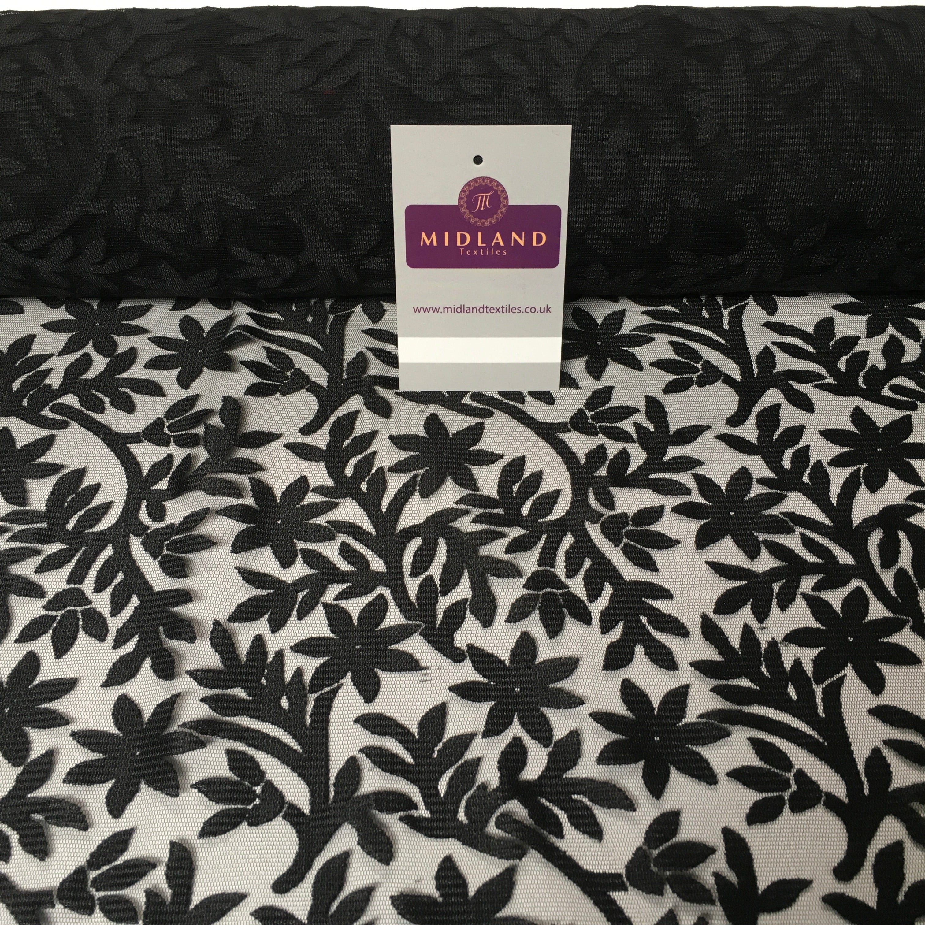 Black Floral Burnout Net Dress fabric 44' Wide M1032 Mtex