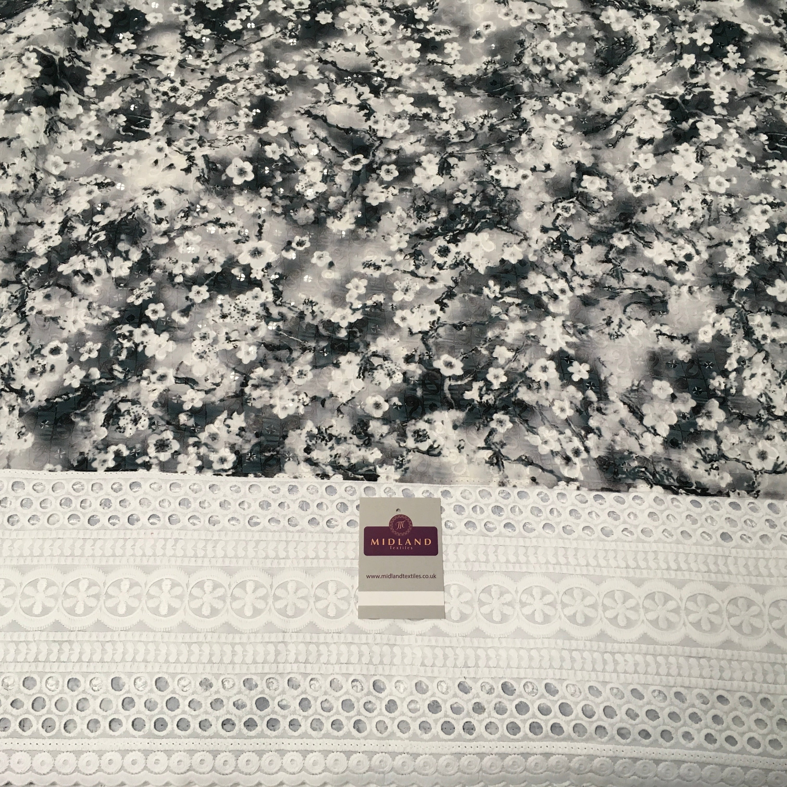 Digital Printed Cotton Border with Sequin Fabric 55' Wide MQ995 Mtex