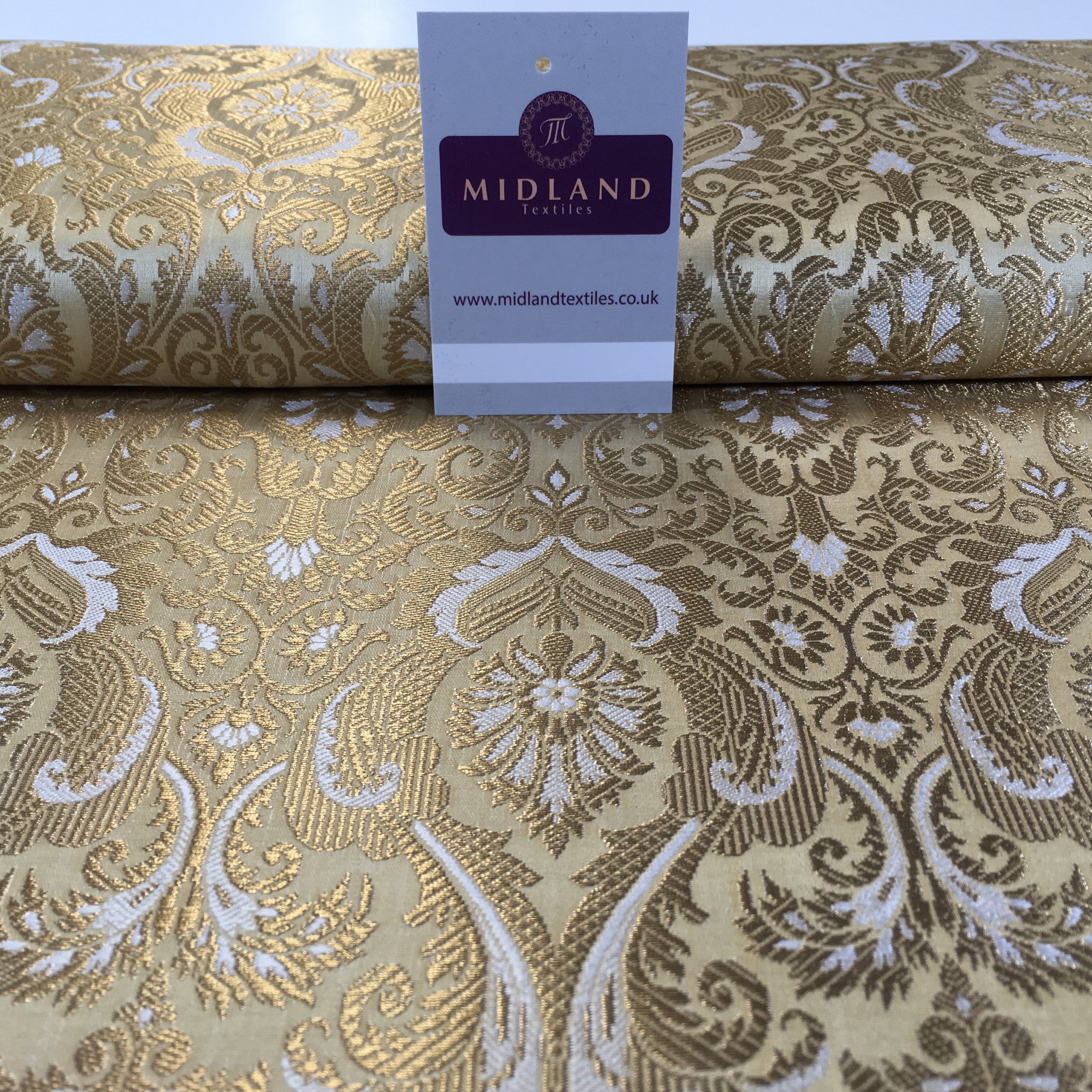 Indian Floral Ornamental Faux Silk Banarsi Brocade fabric 44' Wide M649 - Midland Textiles & Fabric