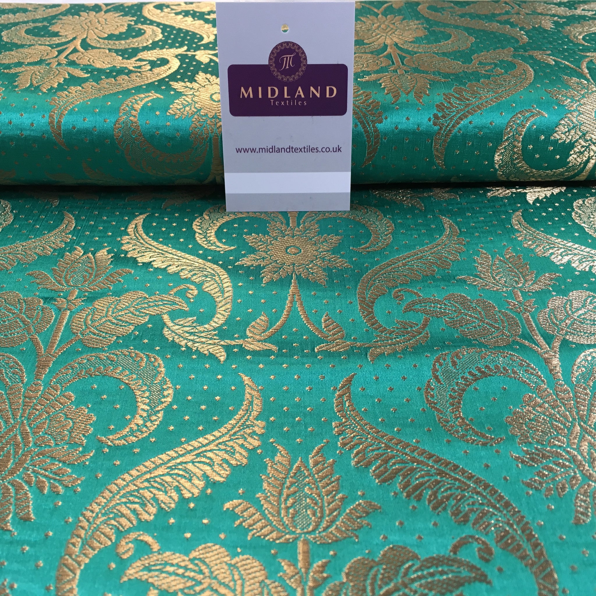 Indian Floral Ornamental metallic banarsi brocade faux silk fabric 44" Wide M648 - Midland Textiles & Fabric