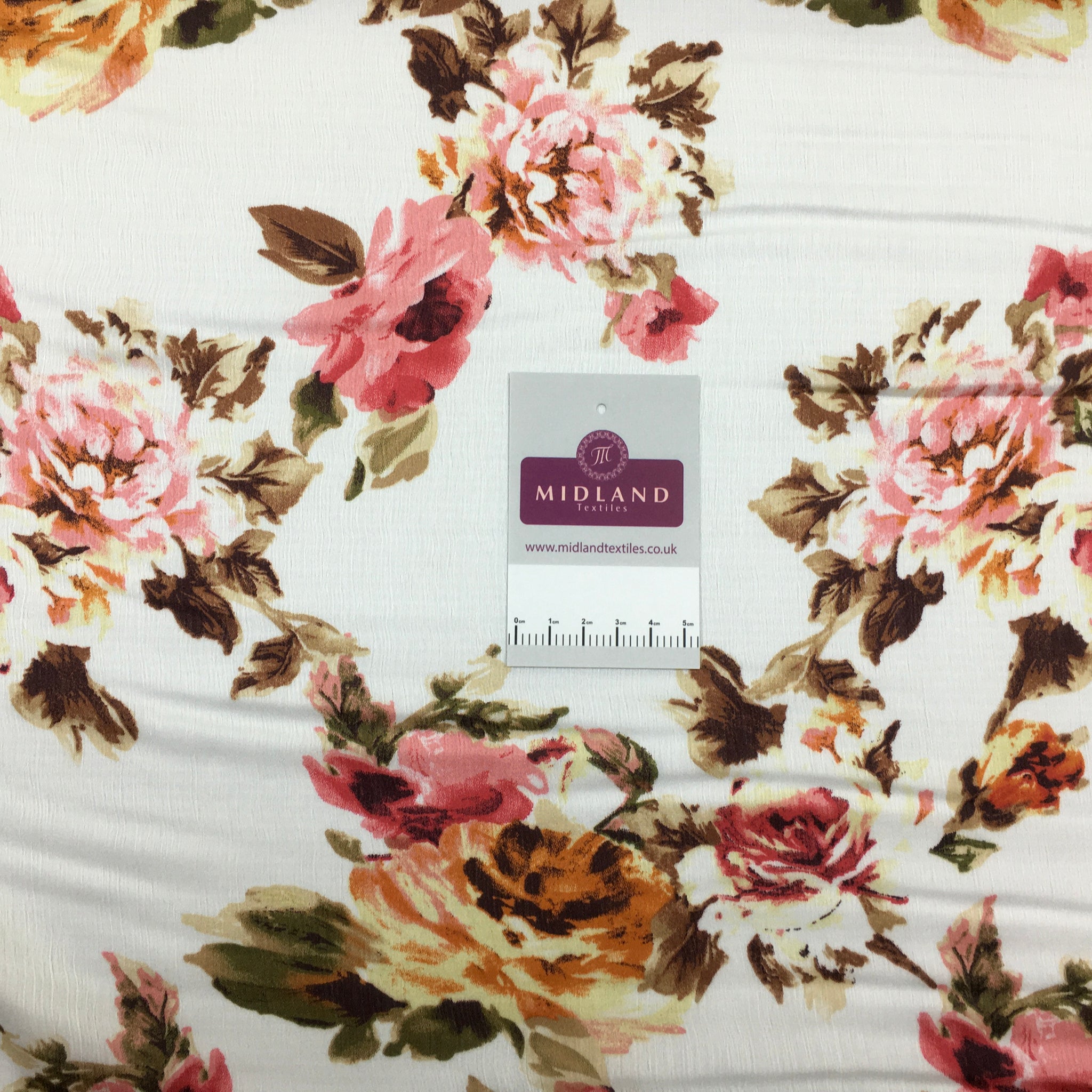 Floral Roses Crinkle Satin Chiffon Dress Fabric M1492 Mtex