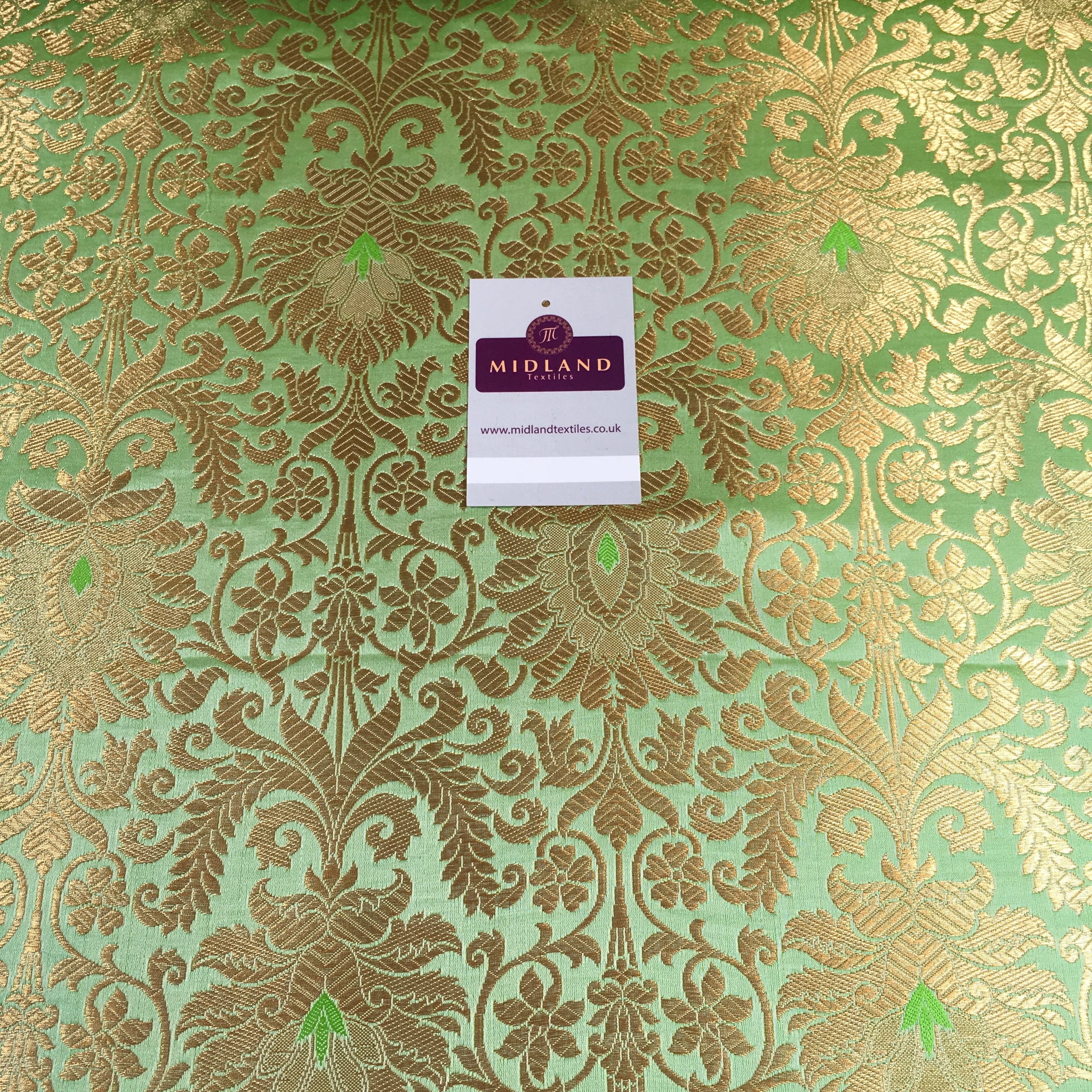 Gold Floral metallic print Indian faux silk banarsi Brocade fabric 45" Wide M282