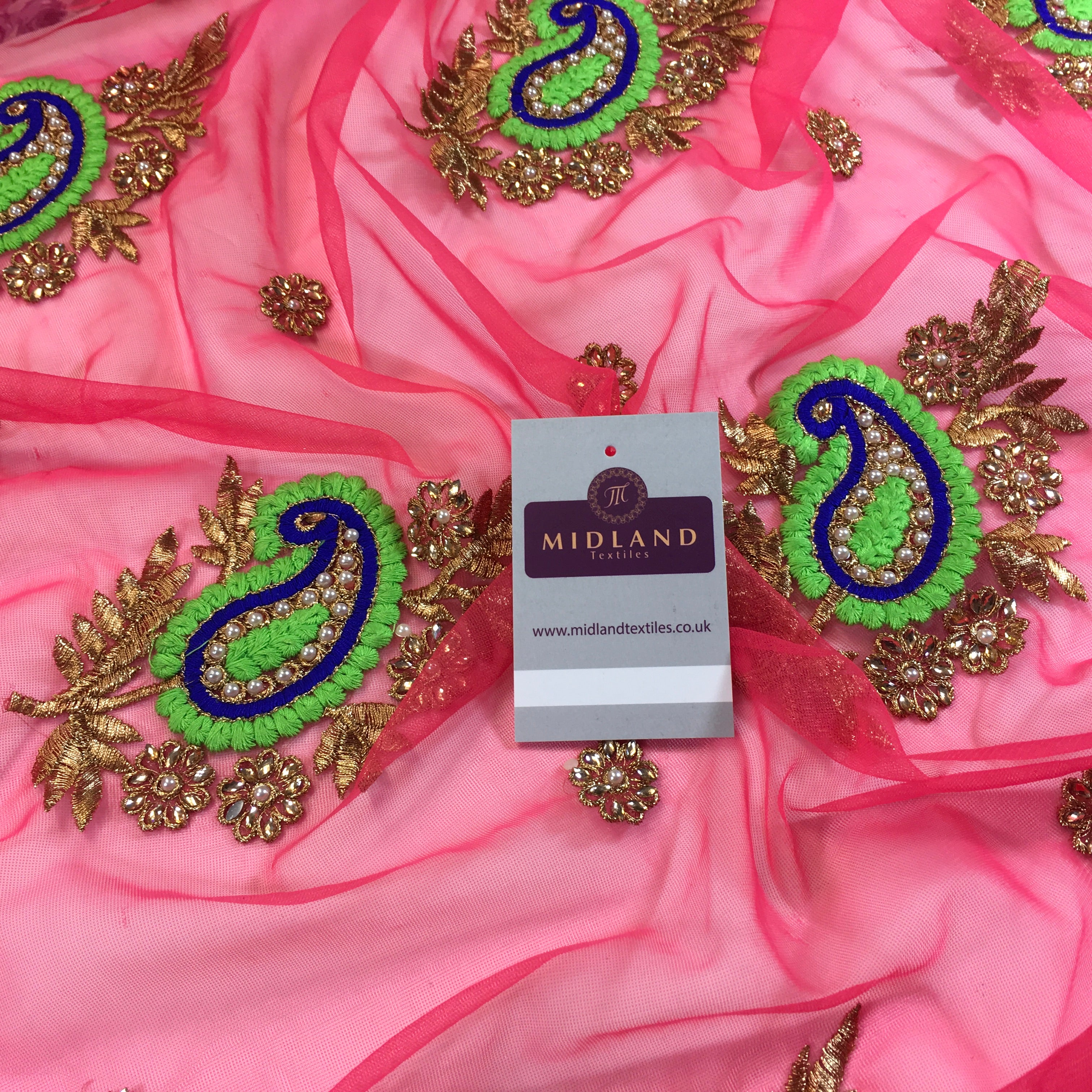 Indian Paisley flower embroidered tulle net fabric dress fabric 44' M763 Mtex - Midland Textiles & Fabric