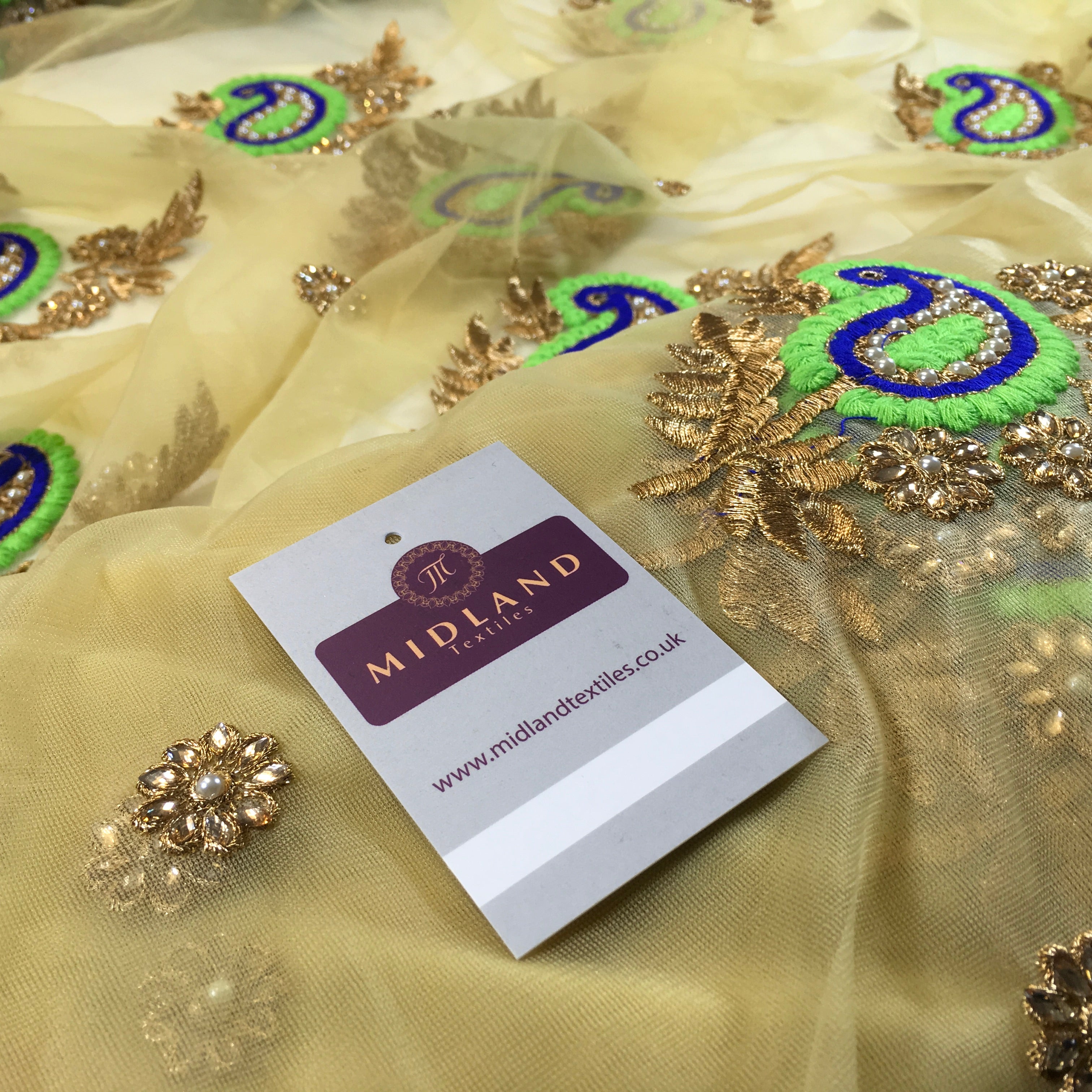 Indian Paisley flower embroidered tulle net fabric dress fabric 44' M763 Mtex - Midland Textiles & Fabric