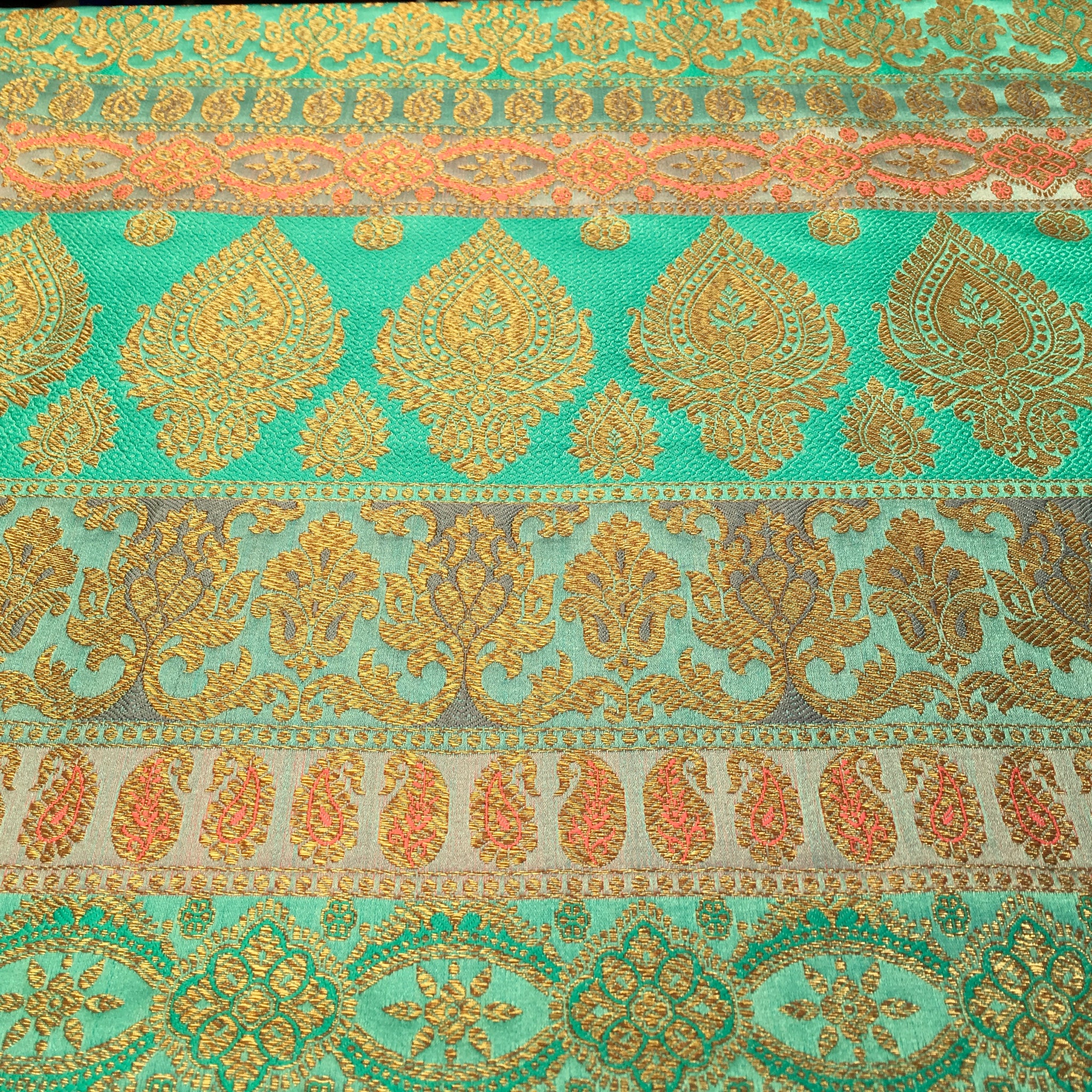 Indian Faux Silk Paisley Floral Border Banarsi brocade Fabric 110cm MP1240