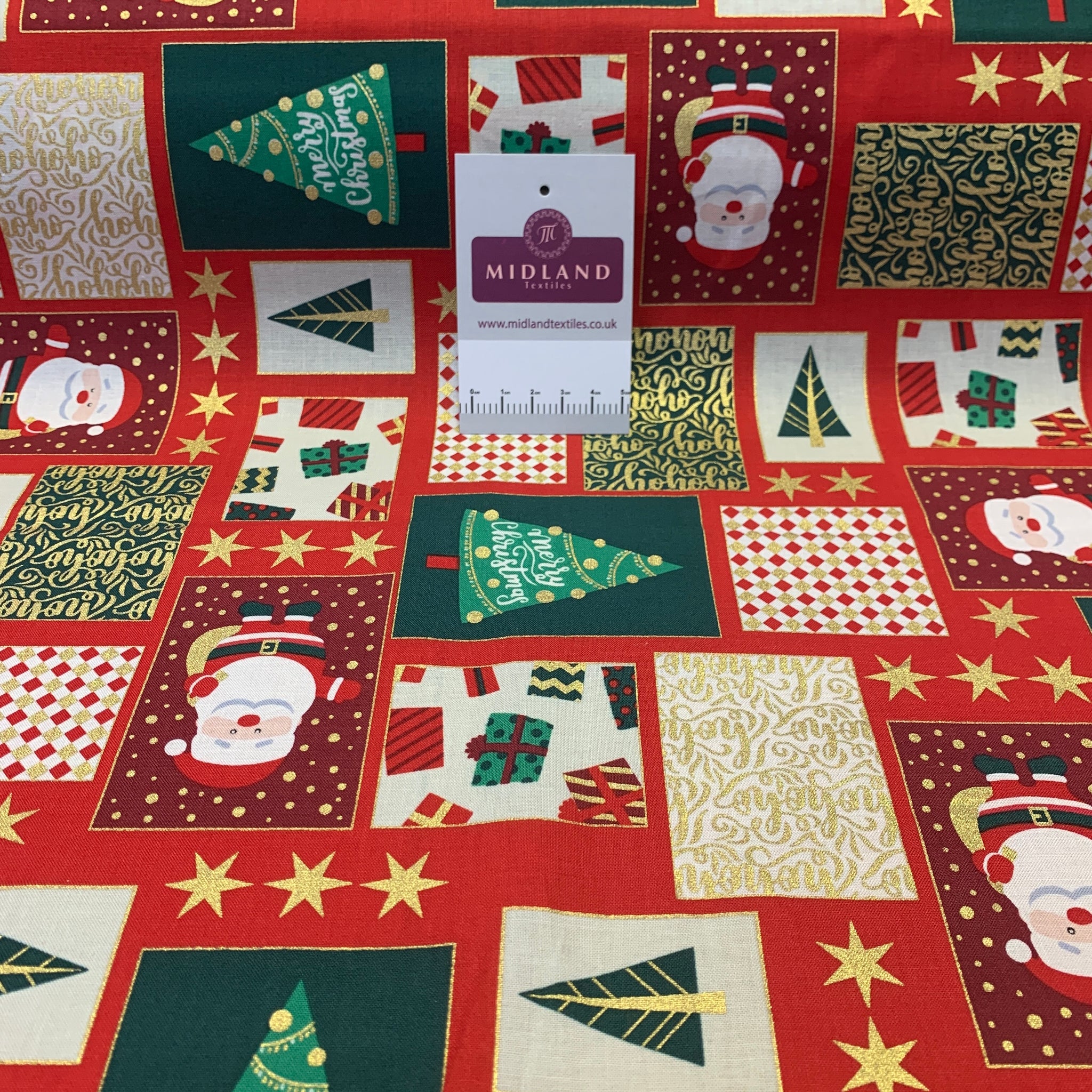 Christmas Gold Foil Printed 100% Cotton Fabric  MD1468 Mtex