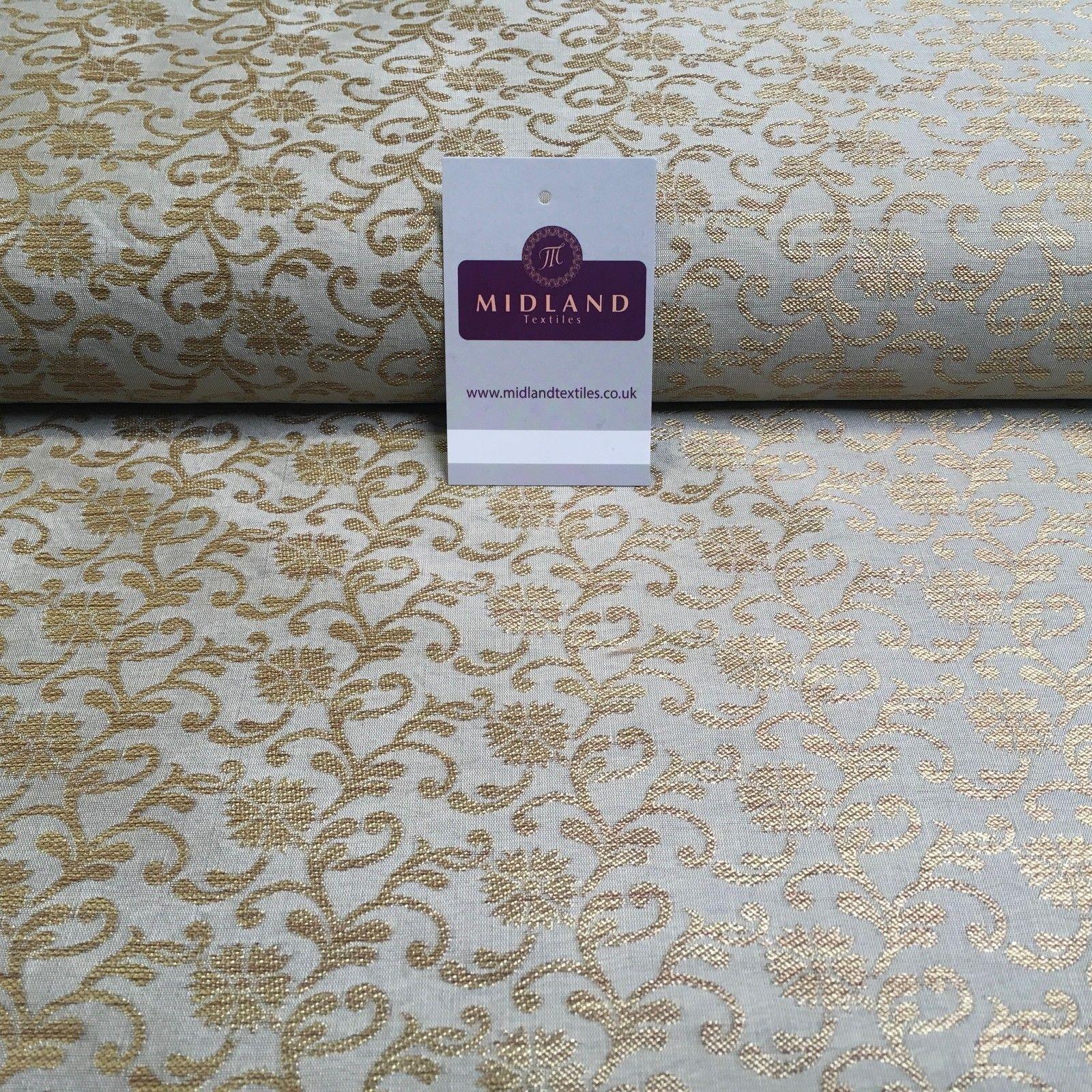 Indian Gold Floral Banarsi Brocade faux Silk Waistcoat Fabric 52" Wide MA872