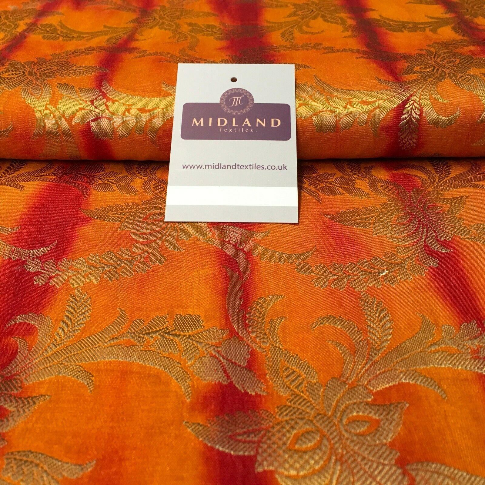 Tessuto broccato di pura seta indiano bicolore Banarsi largo 100 cm MP1105  Mt - Midland Textiles