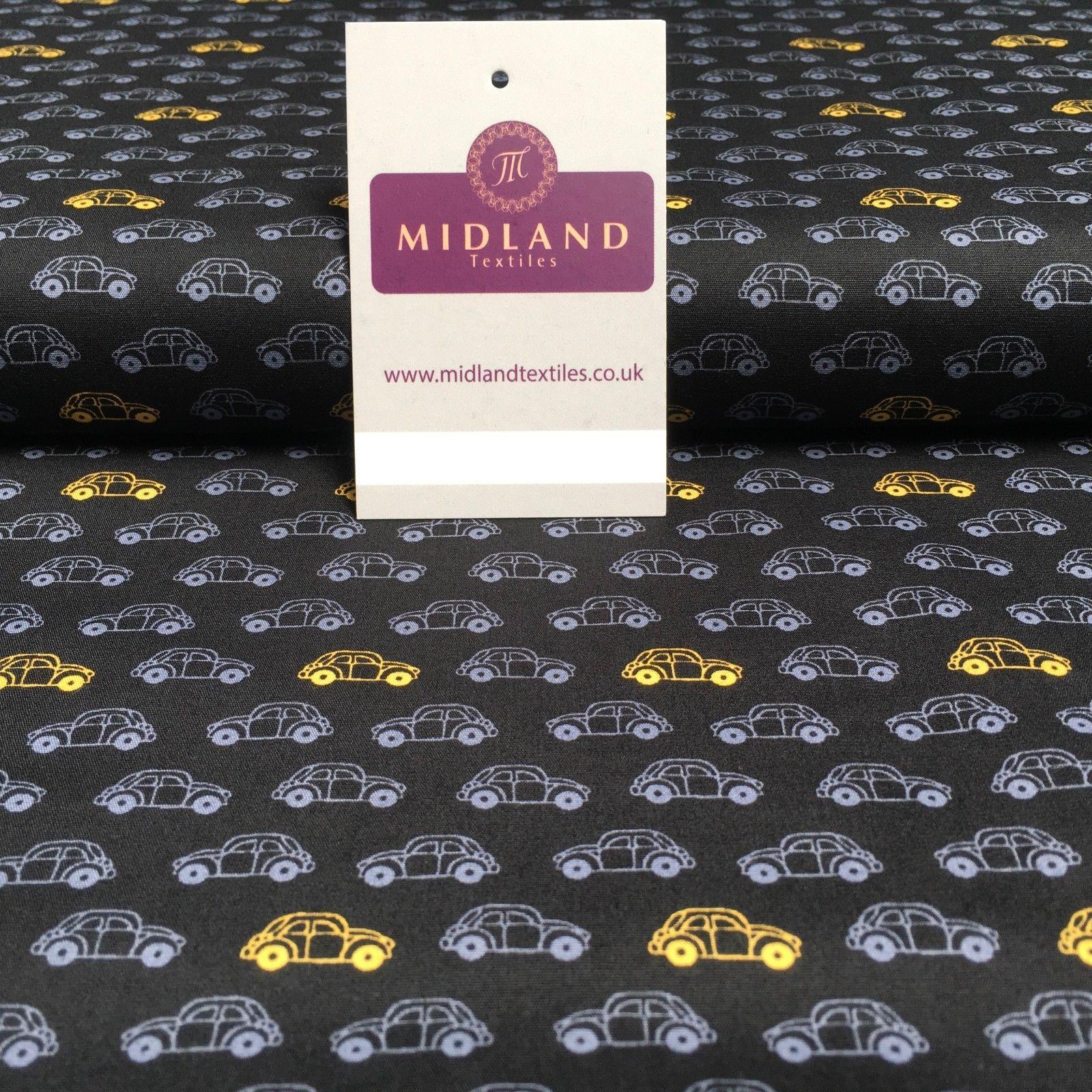 Retro VW Beetle Inspired Small Car printed Cotton Poplin Fabric 44' wide MK897