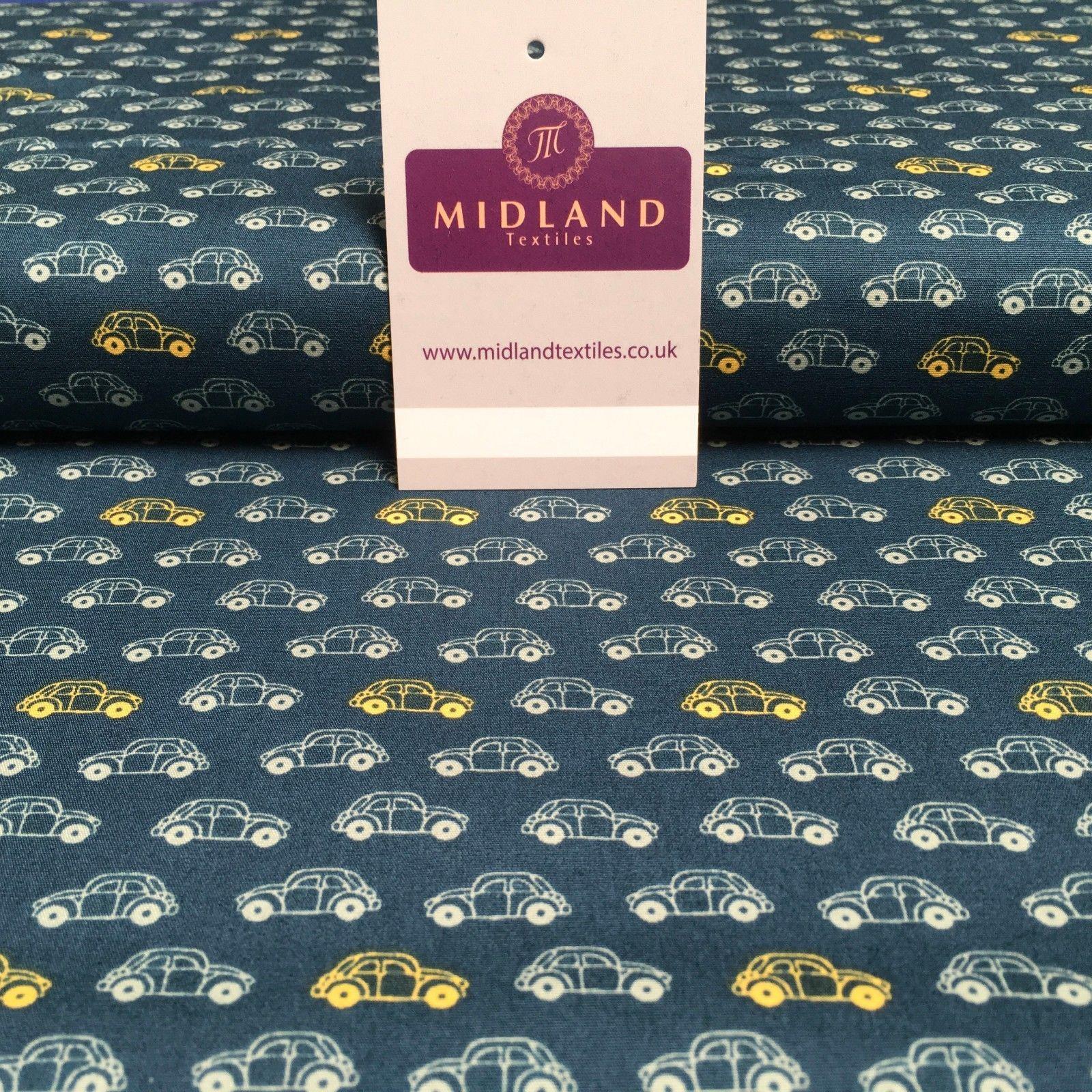 Retro VW Beetle Inspired Small Car printed Cotton Poplin Fabric 44' wide MK897