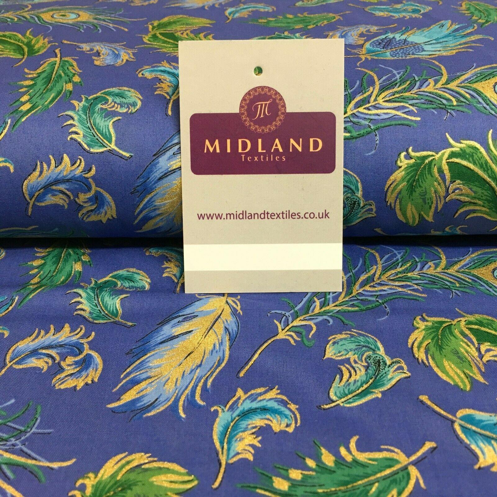 Tessuto per abiti in cotone con stampa lamina d'oro con piume di pavone 150  cm MK1233 - Midland Textiles