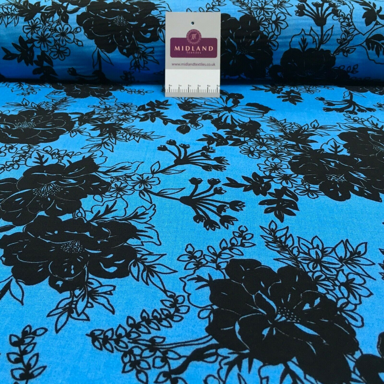 Blue Black floral viscose dress Fabric M1400-8 Mtex