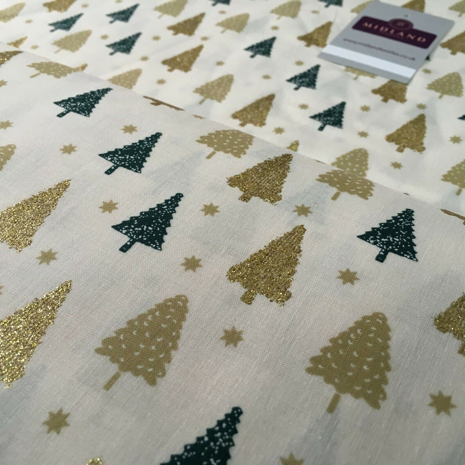 Christmas tree gold glitter lacquer Xmas Cotton fabric 150cm Wide MD1162 Mtex