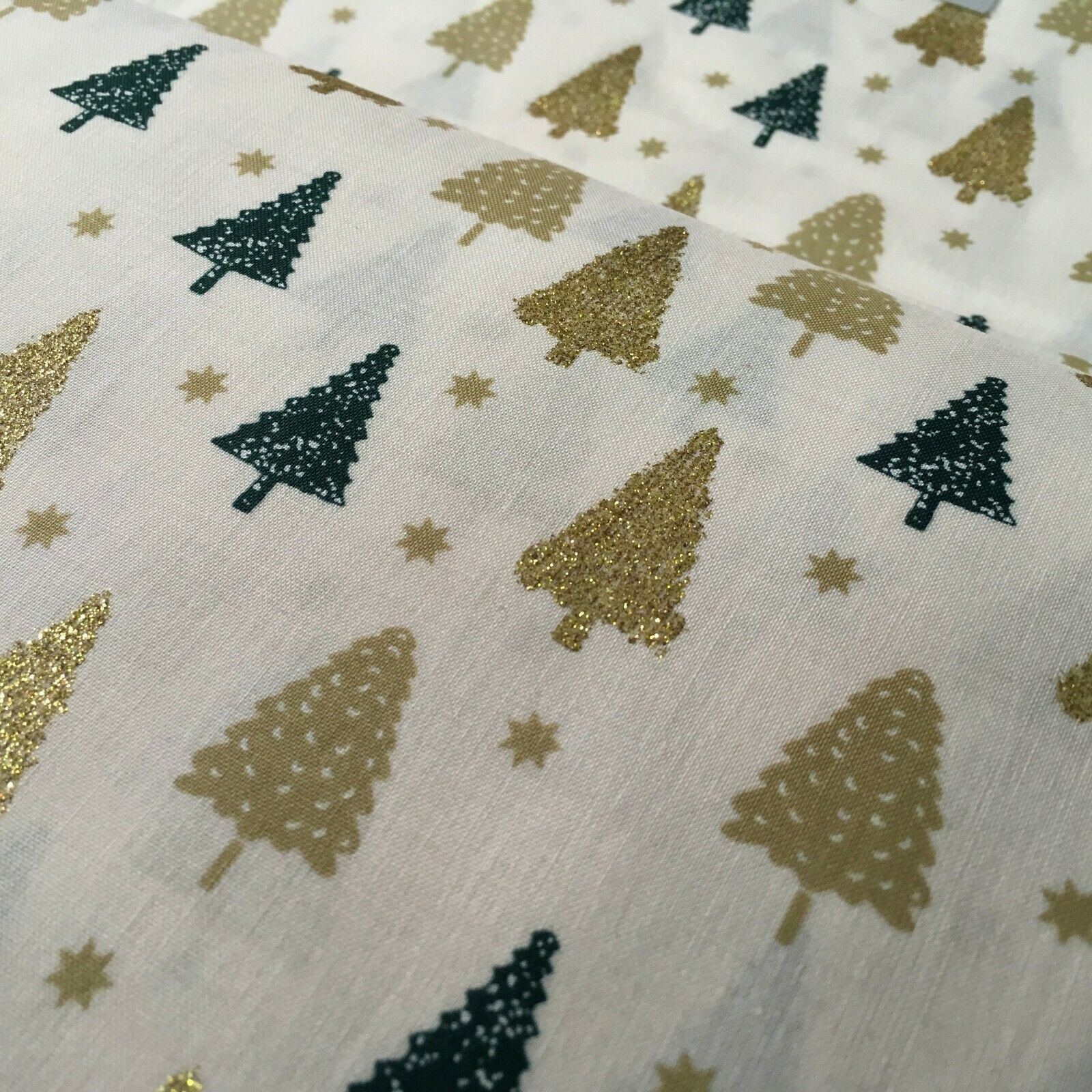 Christmas tree gold glitter lacquer Xmas Cotton fabric 150cm Wide MD1162 Mtex