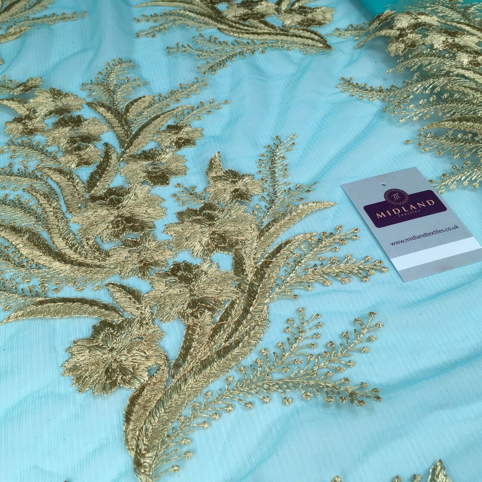 Floral Gold Net Scalloped edge wedding dress Fabric 139 cm M1212 Mtex