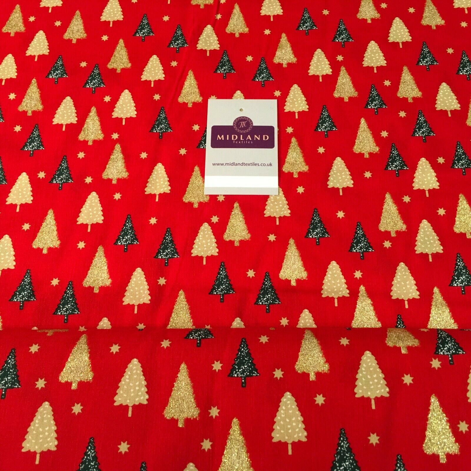 Christmas tree gold glitter lacquer Xmas Cotton fabric 150cm Wide MD1162 Mtex