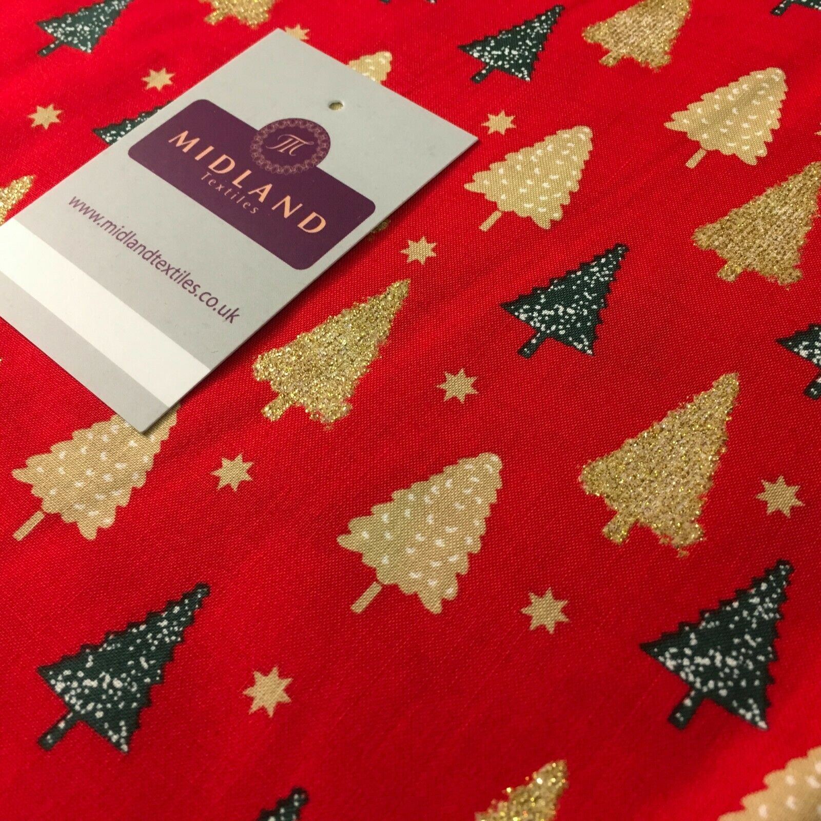 Christmas tree gold glitter lacquer Xmas Cotton fabric 150cm Wide MD1162 Mtex