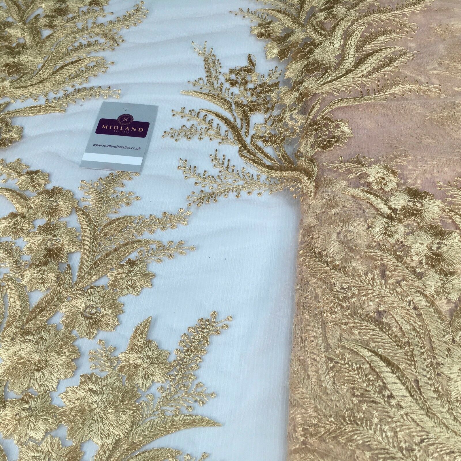 Floral Gold Net Scalloped edge wedding dress Fabric 139 cm M1212 Mtex