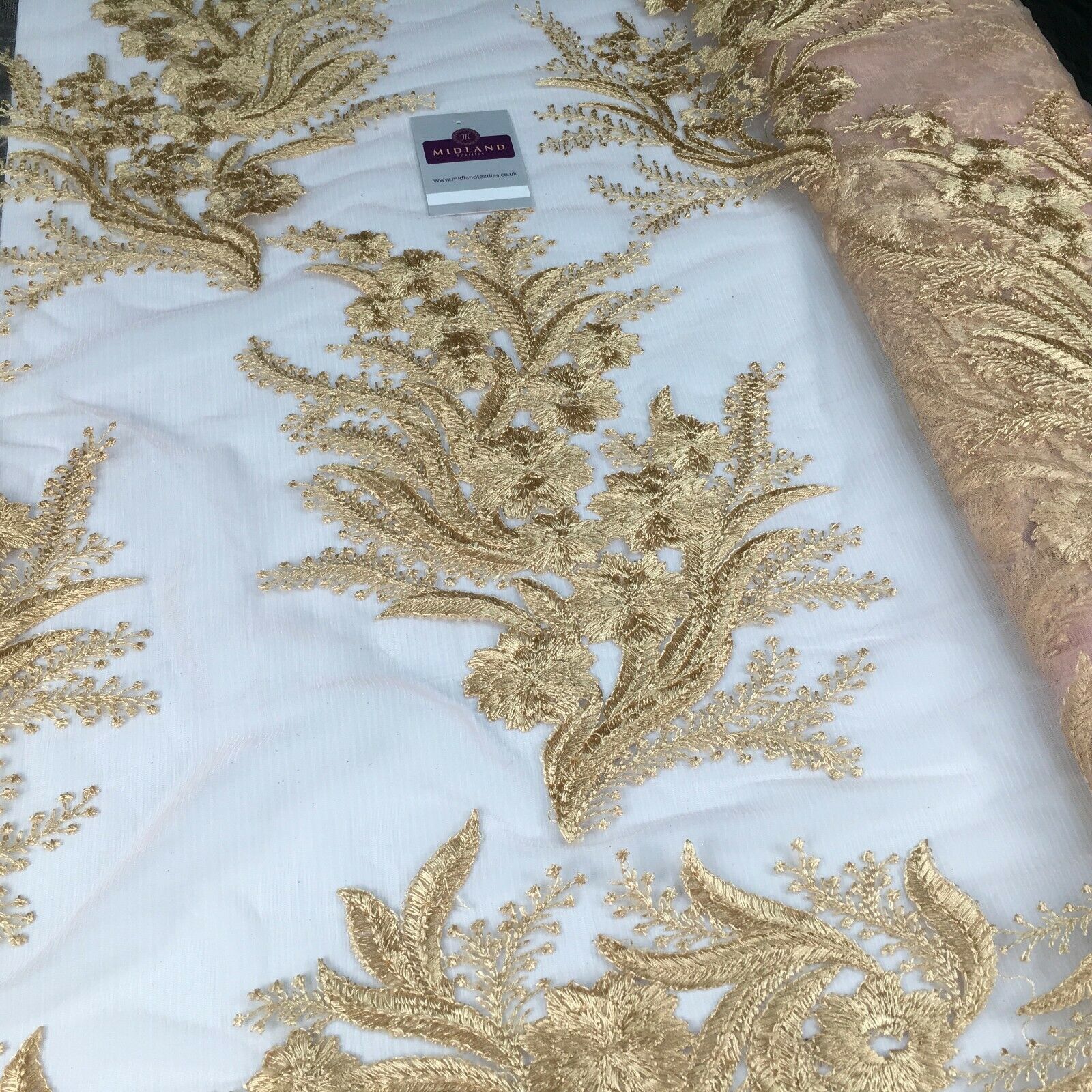 Floral Gold Net Scalloped edge wedding dress Fabric 139 cm M1212 Mtex