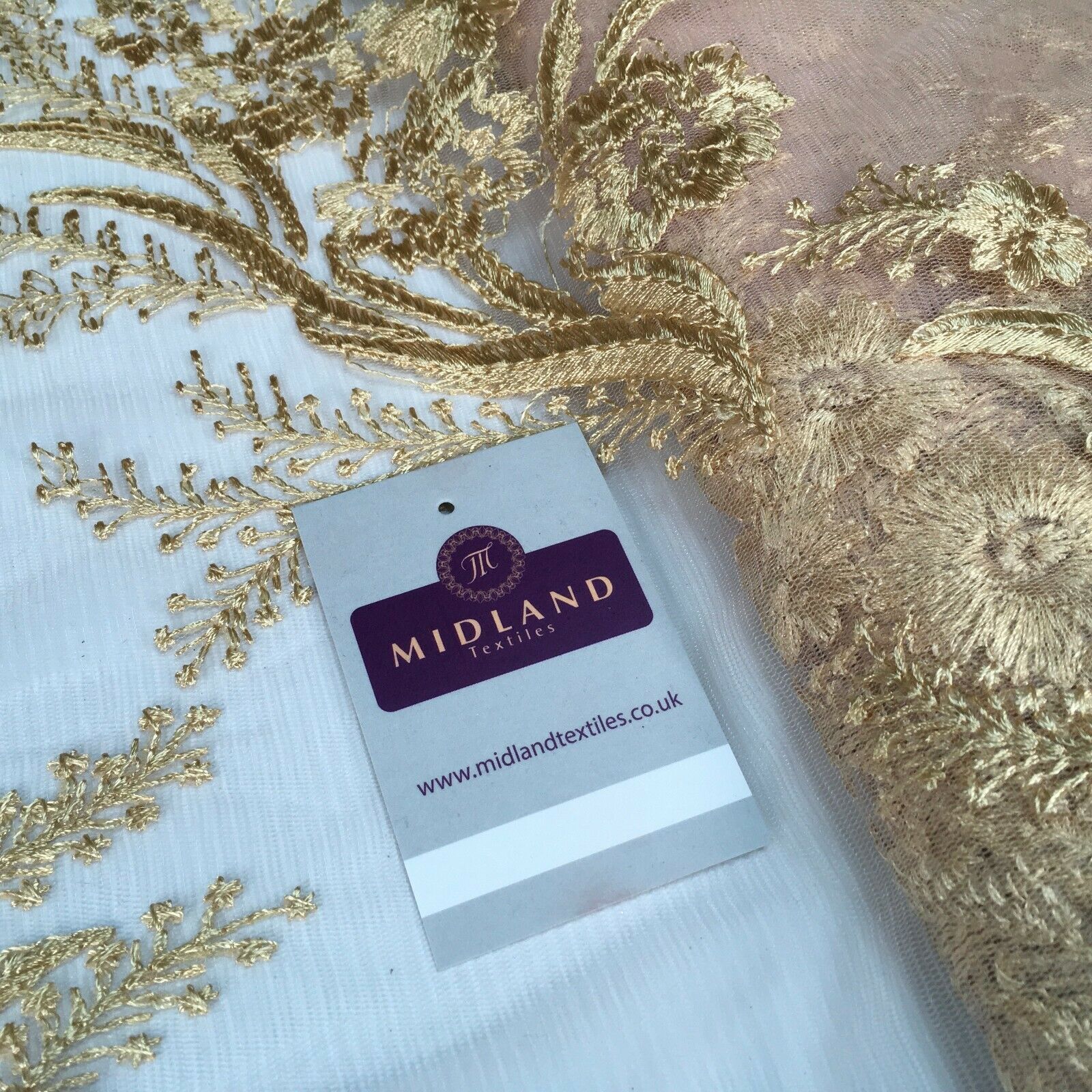 Floral Gold Net Scalloped edge wedding dress Fabric 139 cm M1212 Mtex