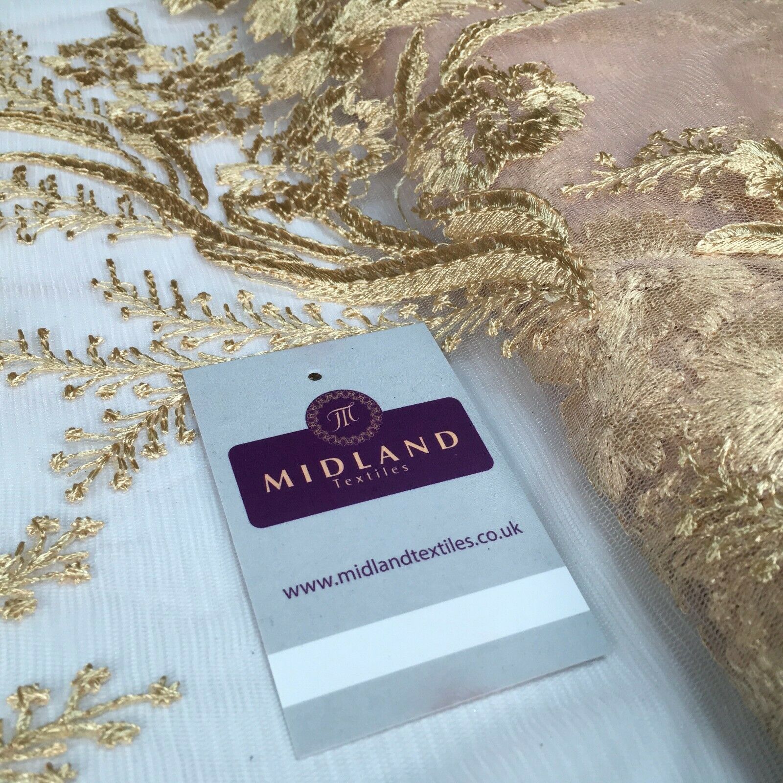 Floral Gold Net Scalloped edge wedding dress Fabric 139 cm M1212 Mtex