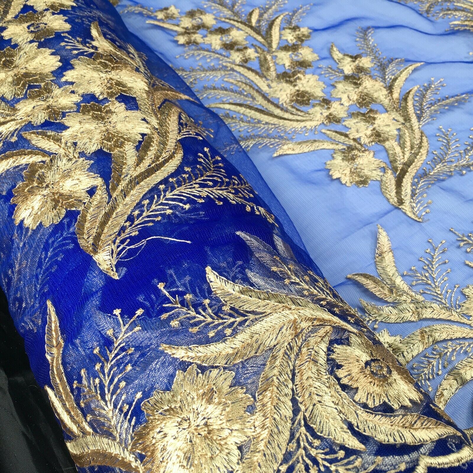 Floral Gold Net Scalloped edge wedding dress Fabric 139 cm M1212 Mtex