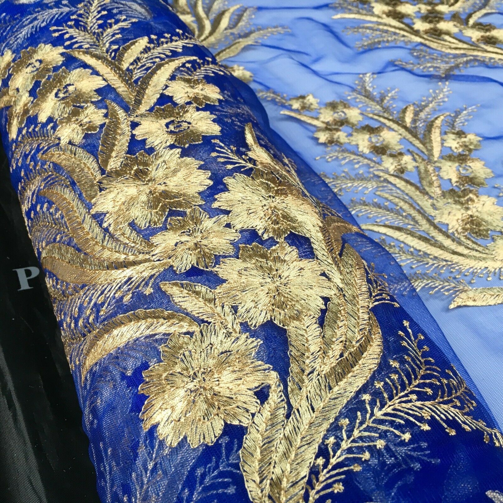 Floral Gold Net Scalloped edge wedding dress Fabric 139 cm M1212 Mtex