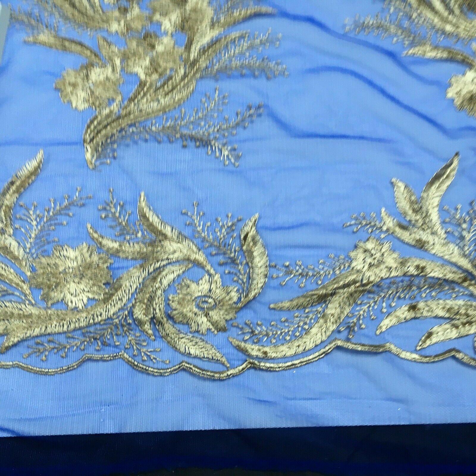 Floral Gold Net Scalloped edge wedding dress Fabric 139 cm M1212 Mtex