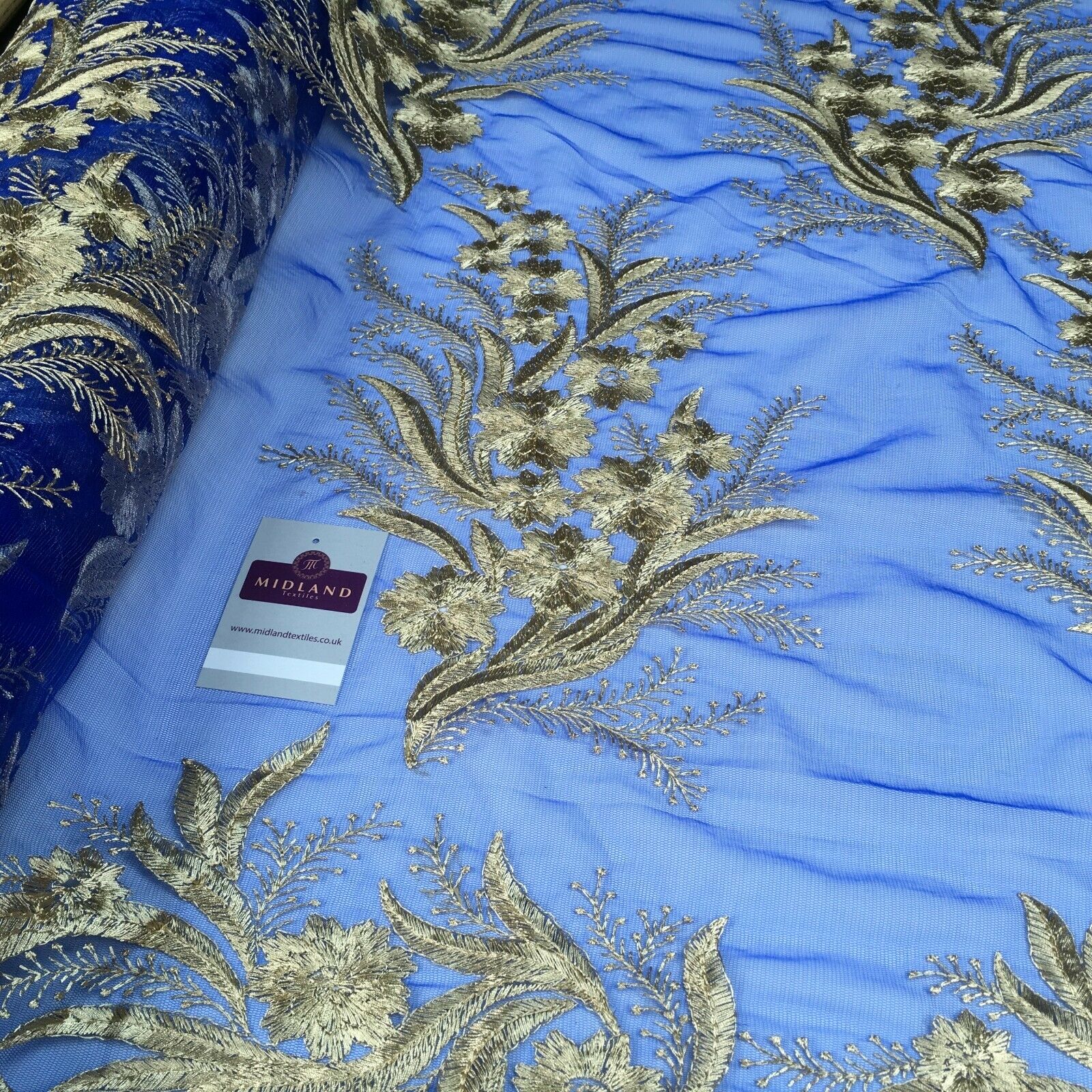 Floral Gold Net Scalloped edge wedding dress Fabric 139 cm M1212 Mtex