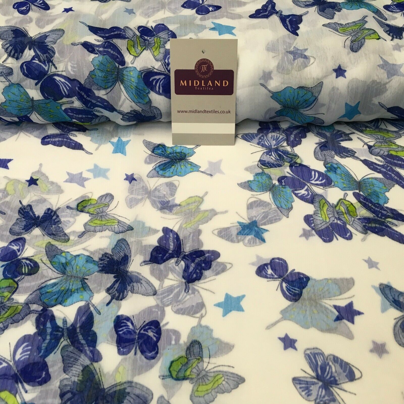 Blue and White Crinkle Georgette Chiffon Fabric 150cm Wide MK1090-9