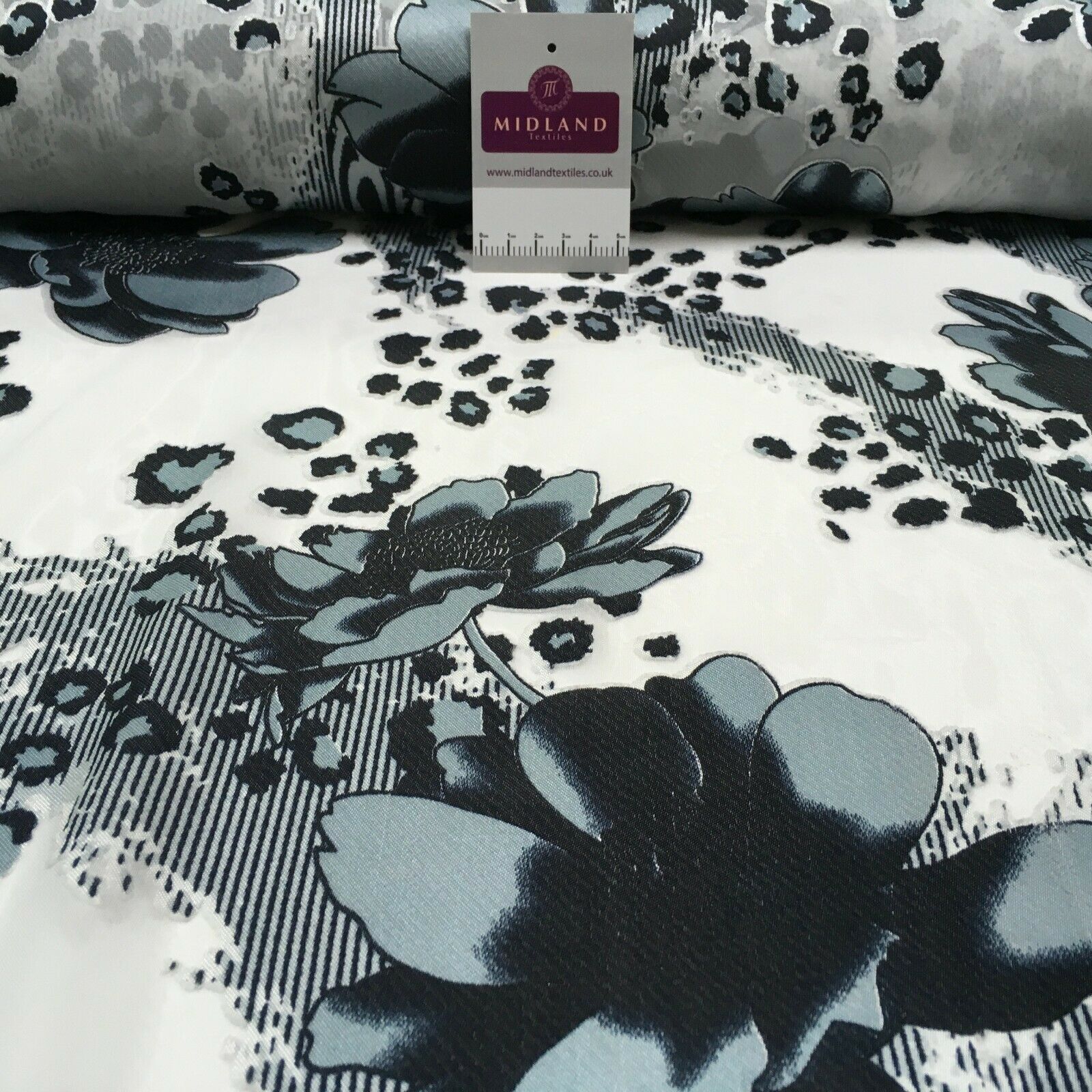 Black white floral animal print opal chiffon Fabric M1400-14 Mtex